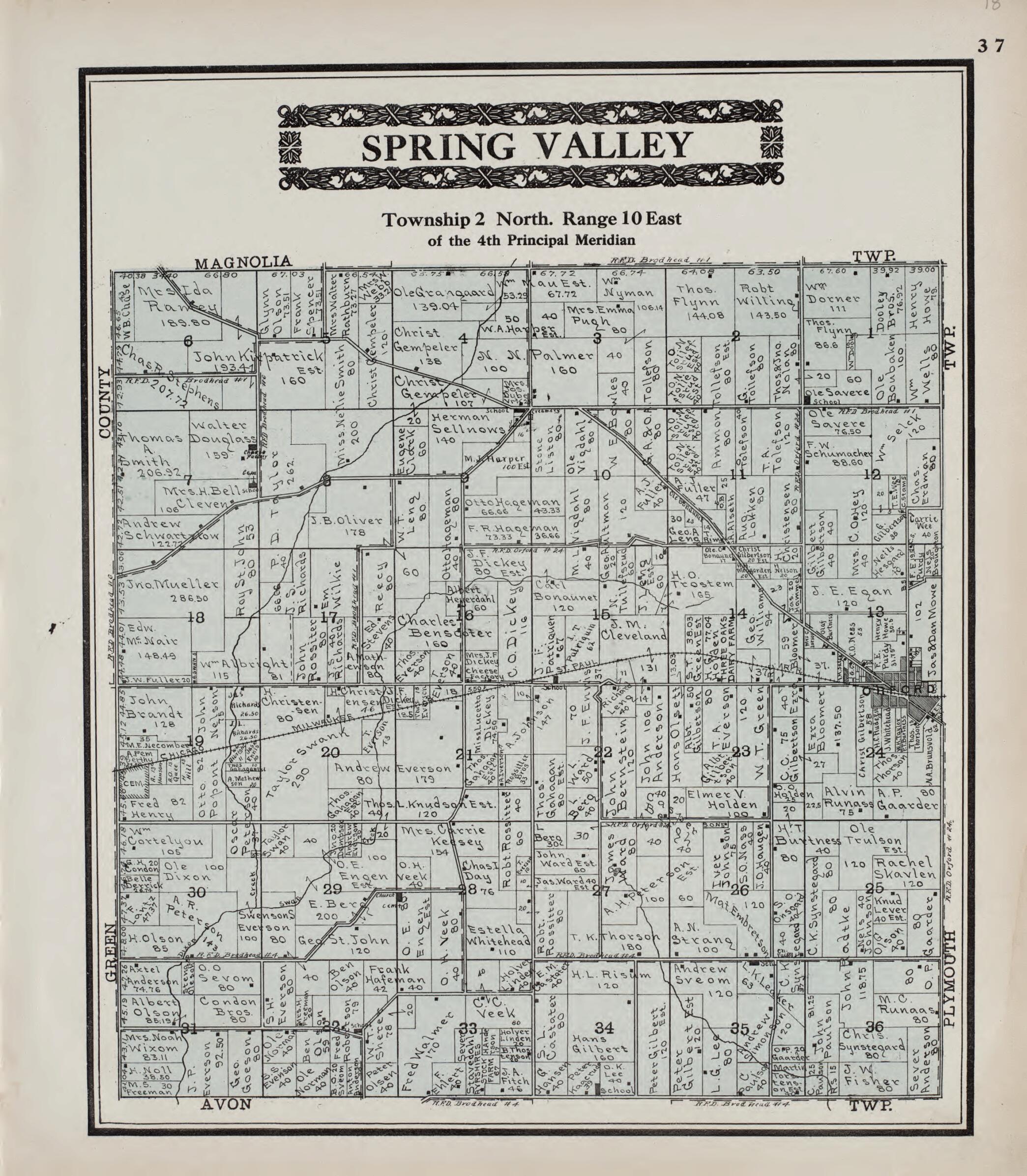 This old map of Spring Valley from Standard Atlas of Rock County, Wisconsin from 1917 was created by Hennessey & Co in 1917