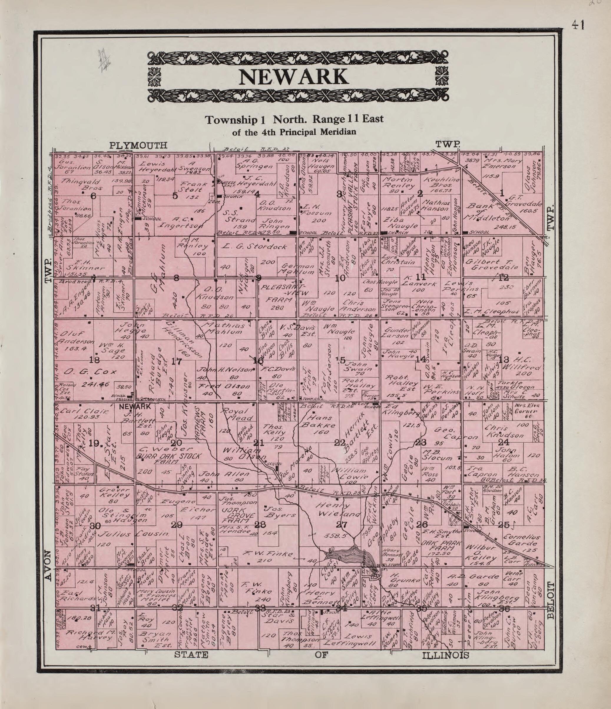 This old map of Newark from Standard Atlas of Rock County, Wisconsin from 1917 was created by Hennessey & Co in 1917