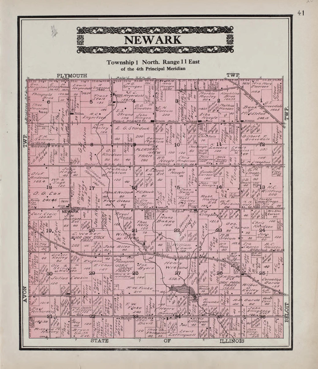 This old map of Newark from Standard Atlas of Rock County, Wisconsin from 1917 was created by Hennessey & Co in 1917