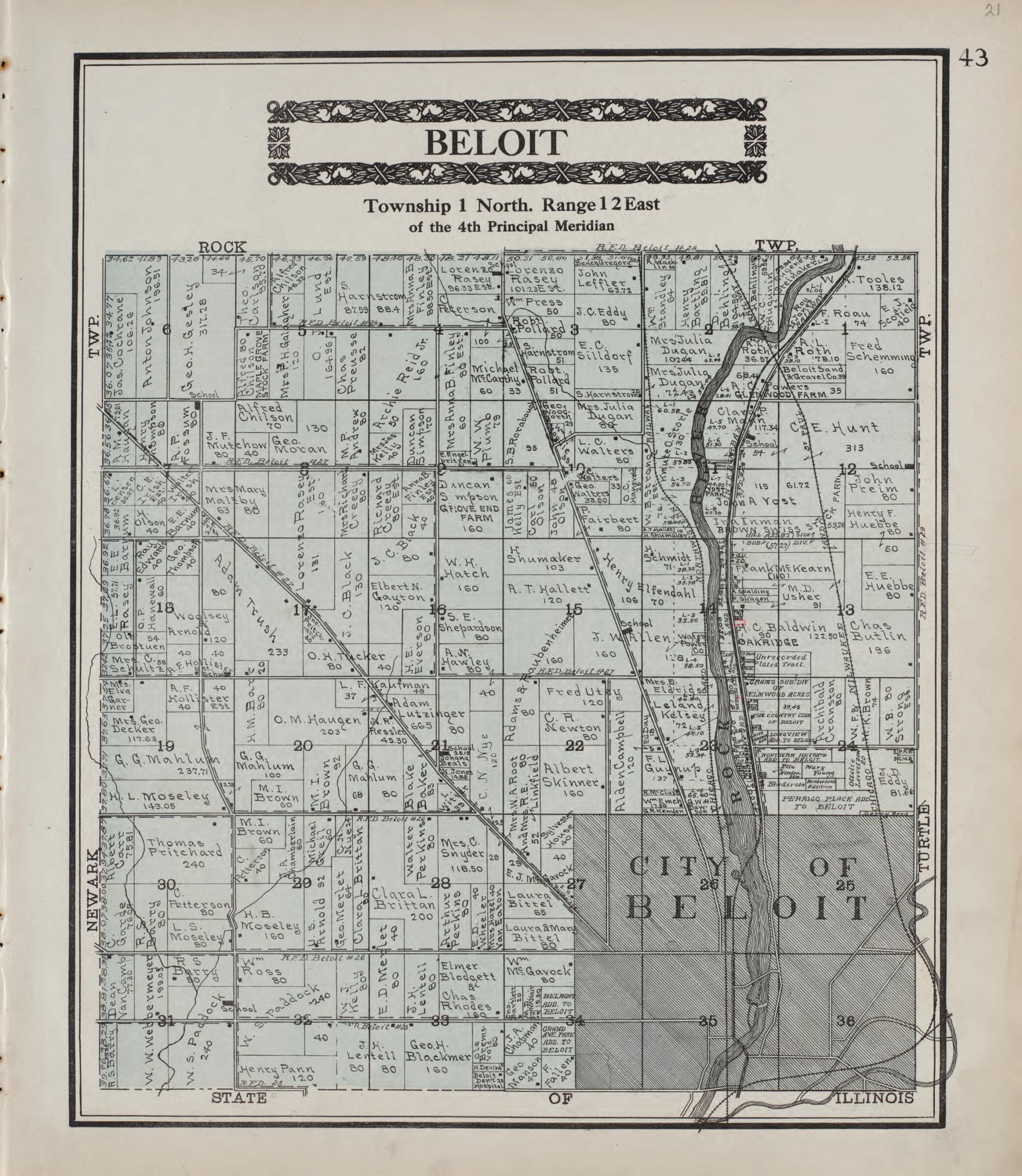 This old map of Beloit from Standard Atlas of Rock County, Wisconsin from 1917 was created by Hennessey & Co in 1917