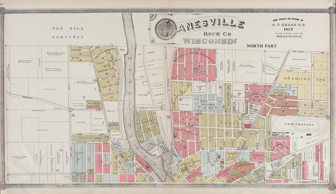 This old map of Janesville (city) from Standard Atlas of Rock County, Wisconsin from 1917 was created by Hennessey & Co in 1917