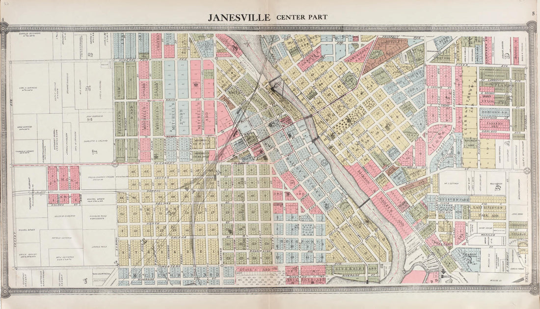 This old map of Janesville - Center Part from Standard Atlas of Rock County, Wisconsin from 1917 was created by Hennessey & Co in 1917