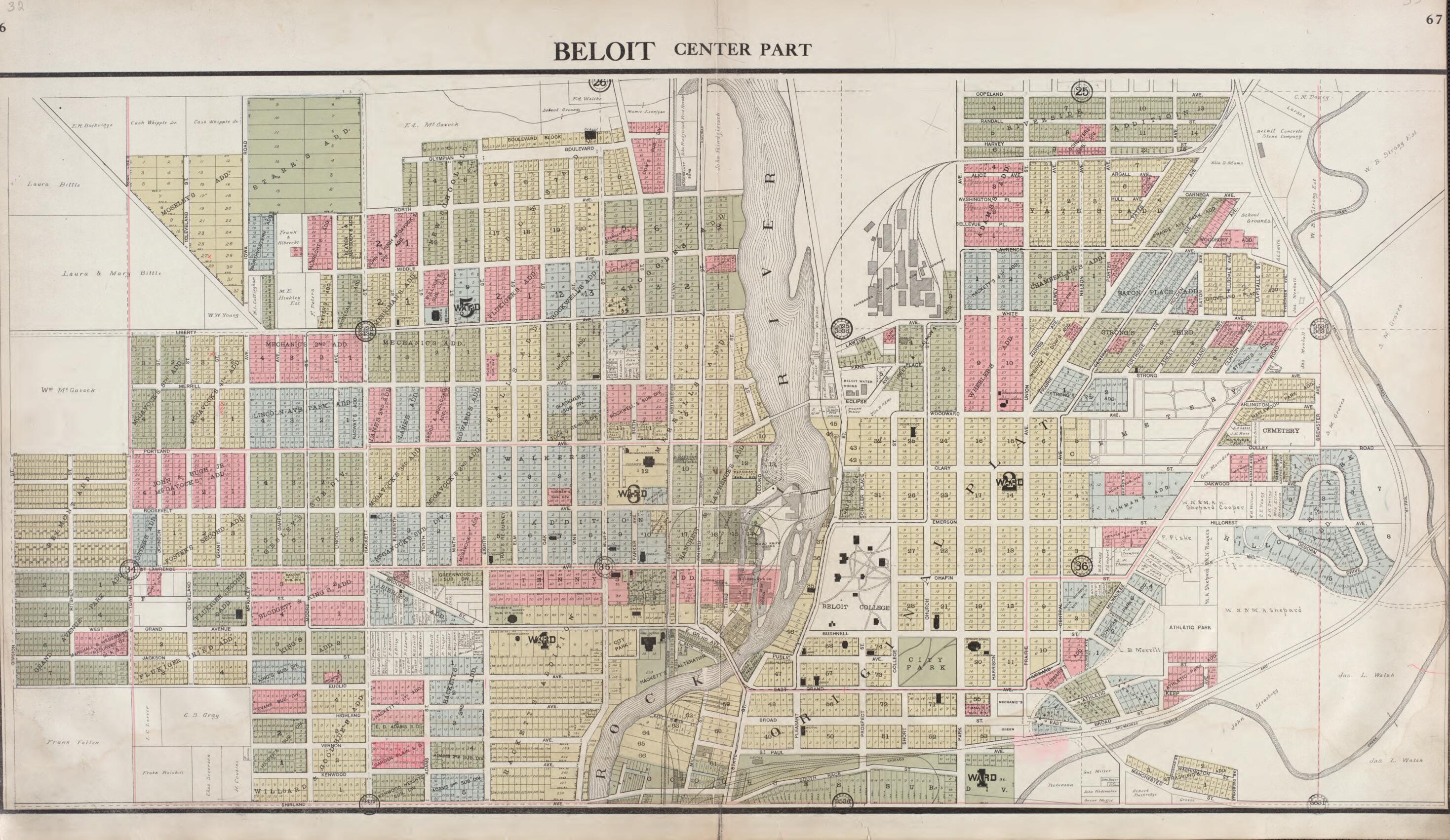 This old map of Beloit - Center Part from Standard Atlas of Rock County, Wisconsin from 1917 was created by Hennessey & Co in 1917