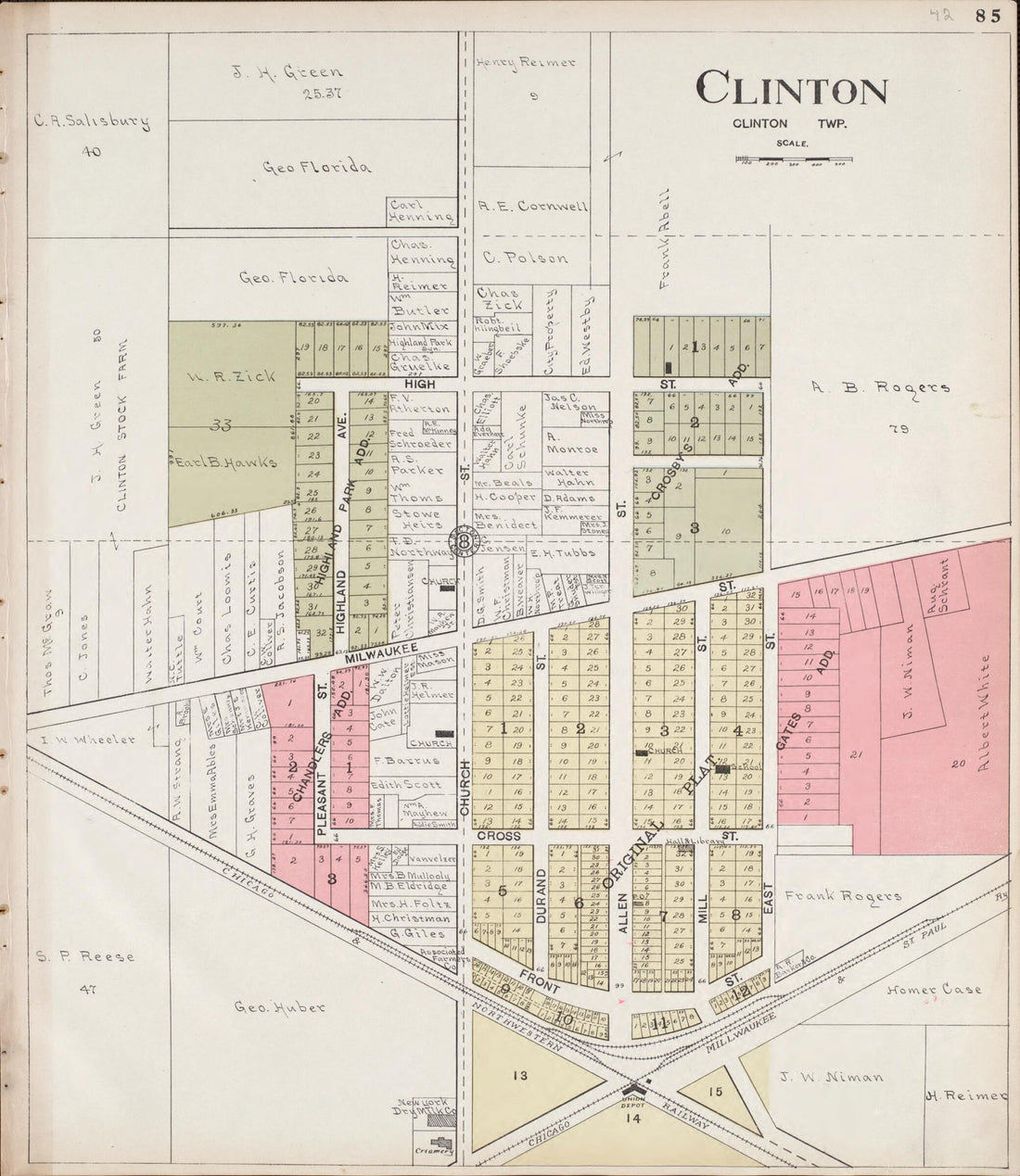 This old map of Clinton from Standard Atlas of Rock County, Wisconsin from 1917 was created by Hennessey & Co in 1917