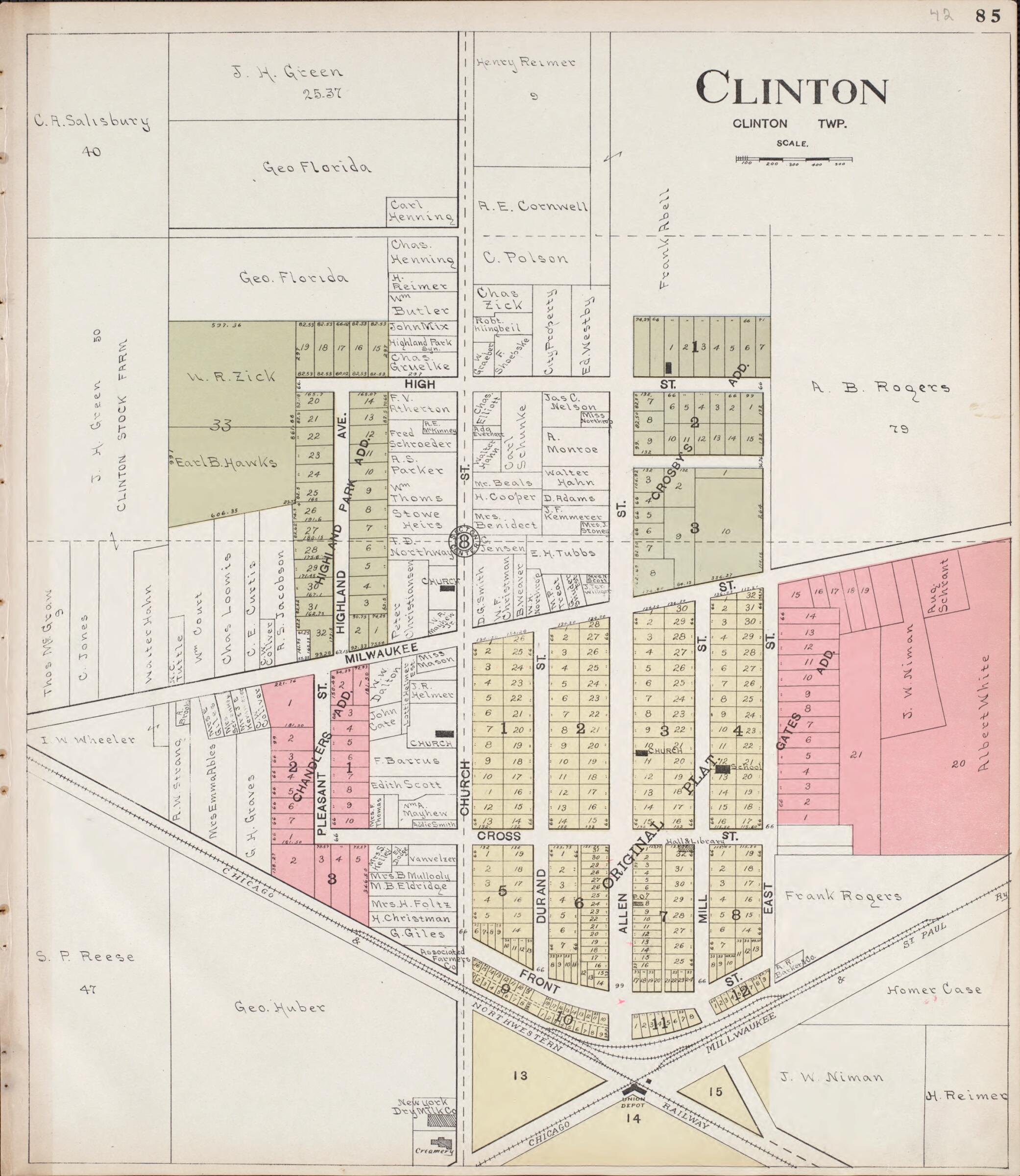 This old map of Clinton from Standard Atlas of Rock County, Wisconsin from 1917 was created by Hennessey & Co in 1917