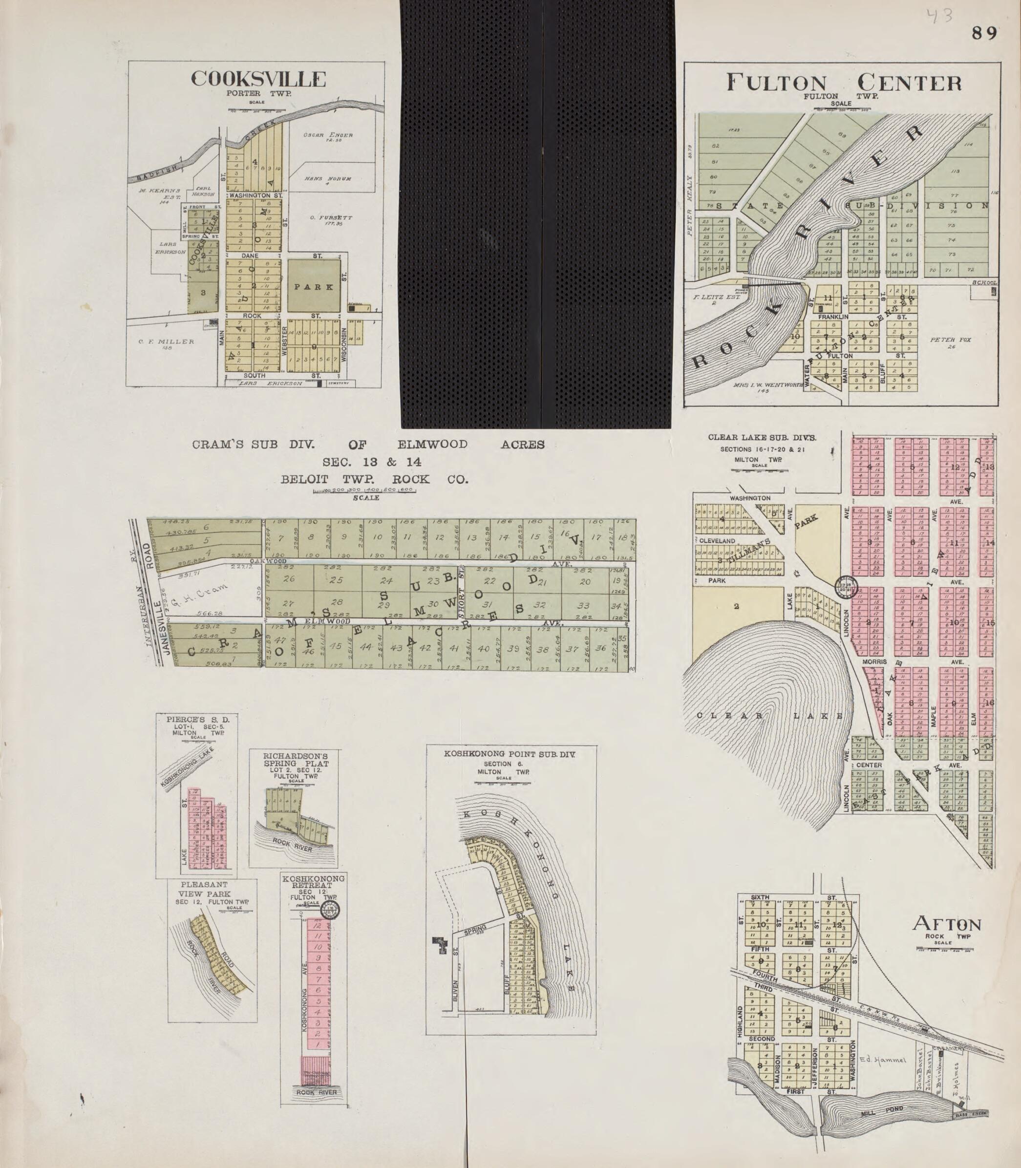 This old map of Cooksville - Fulton Center - Afton - Subdivisions In Beloit, Milton and Fulton from Standard Atlas of Rock County, Wisconsin from 1917 was created by Hennessey & Co in 1917