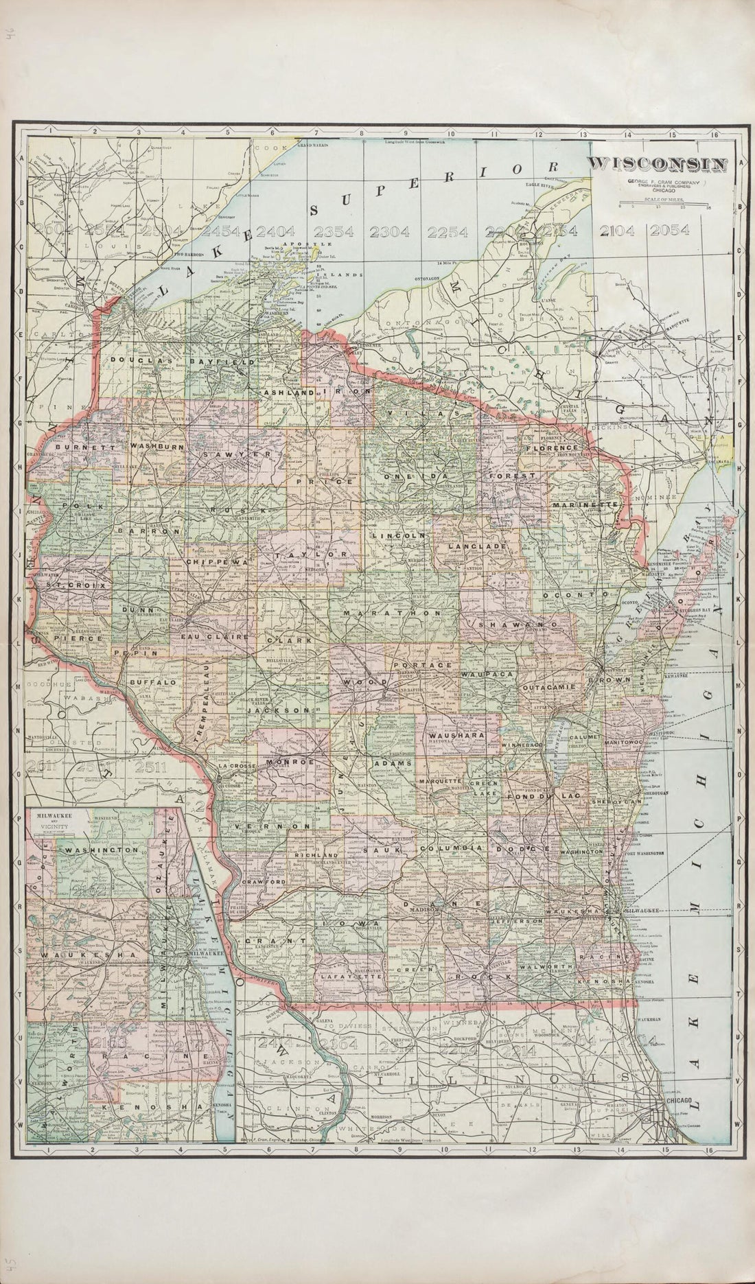 This old map of Wisconsin from Standard Atlas of Rock County, Wisconsin from 1917 was created by Hennessey & Co in 1917