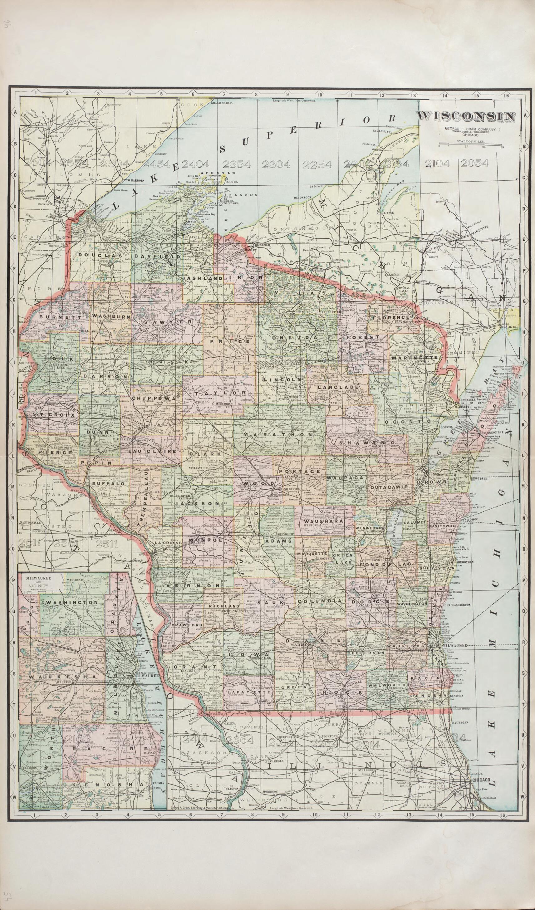 This old map of Wisconsin from Standard Atlas of Rock County, Wisconsin from 1917 was created by Hennessey & Co in 1917