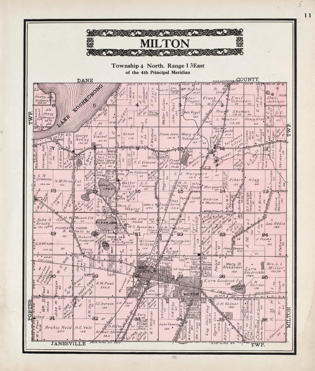 This old map of Milton from Standard Atlas of Rock County, Wisconsin from 1917 was created by Hennessey & Co in 1917