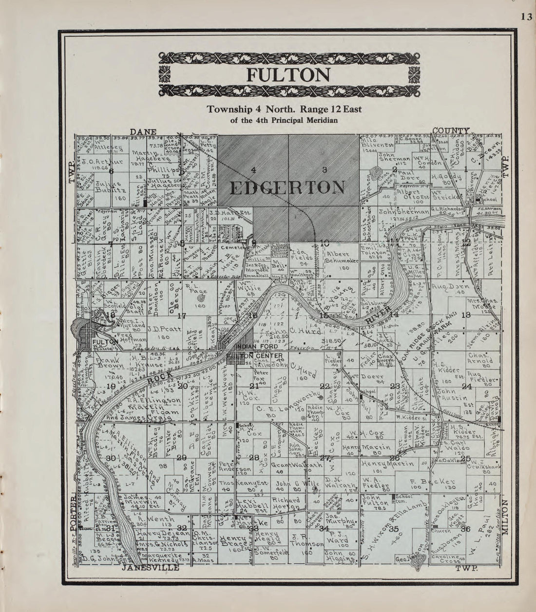 This old map of Fulton from Standard Atlas of Rock County, Wisconsin from 1917 was created by Hennessey & Co in 1917