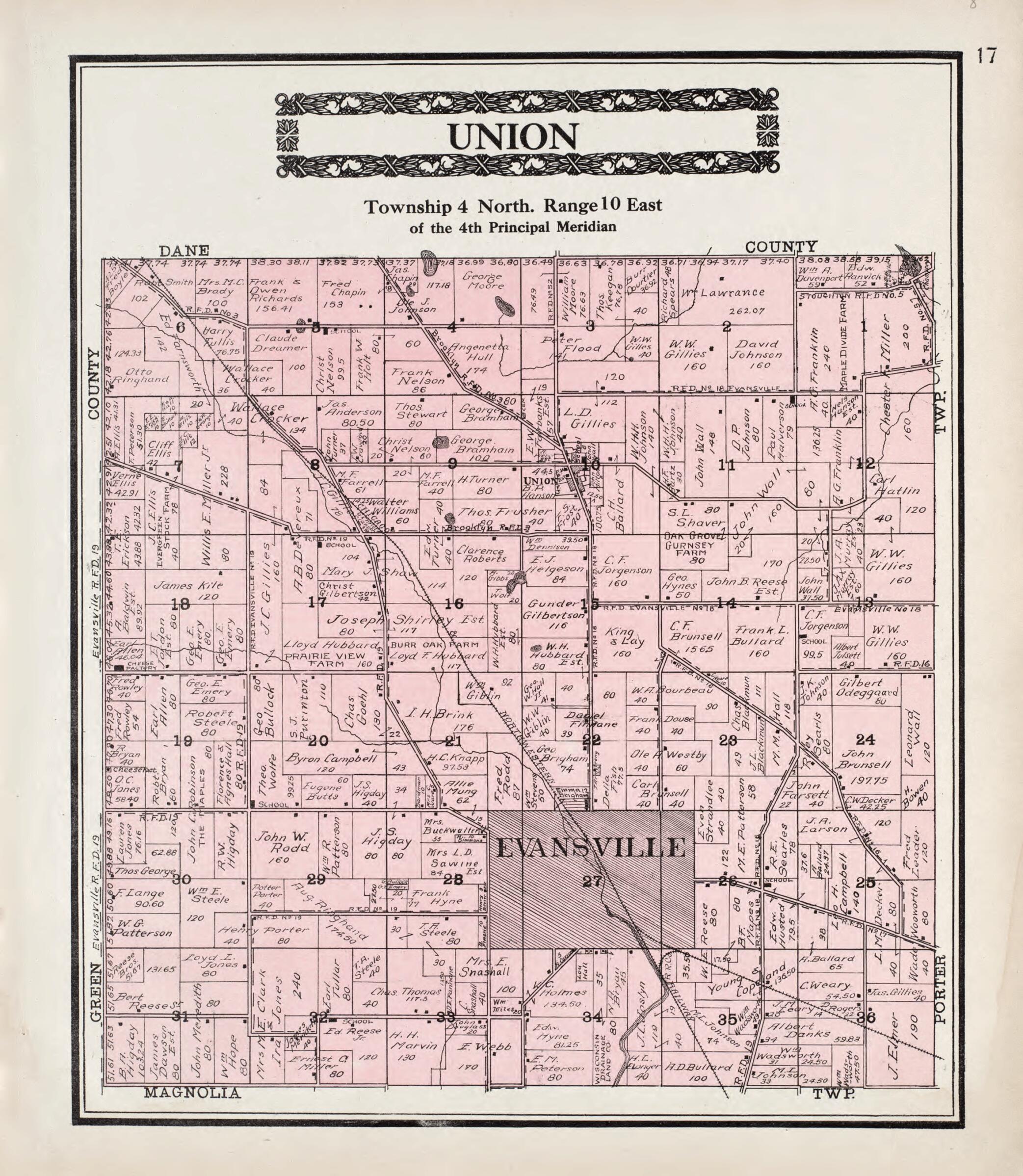 This old map of Union from Standard Atlas of Rock County, Wisconsin from 1917 was created by Hennessey & Co in 1917