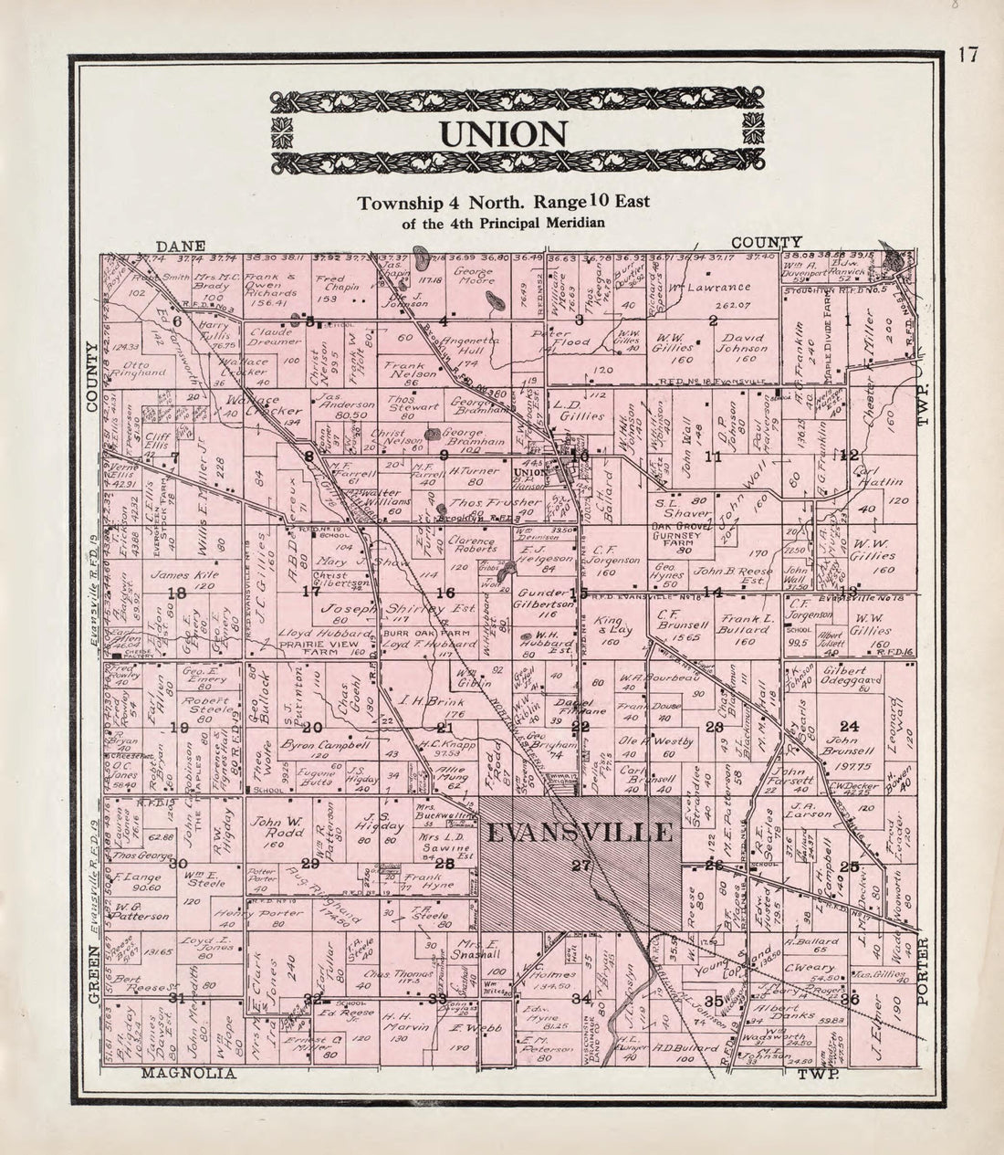 This old map of Union from Standard Atlas of Rock County, Wisconsin from 1917 was created by Hennessey & Co in 1917