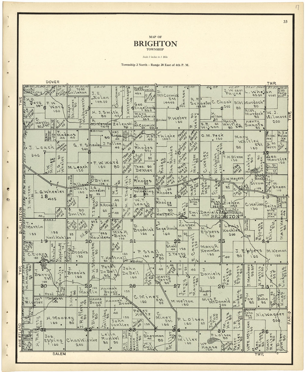Map of Brighton Township from Plat Book of Racine and Kenosha Counties, Wisconsin 1924 by Relic Map Company