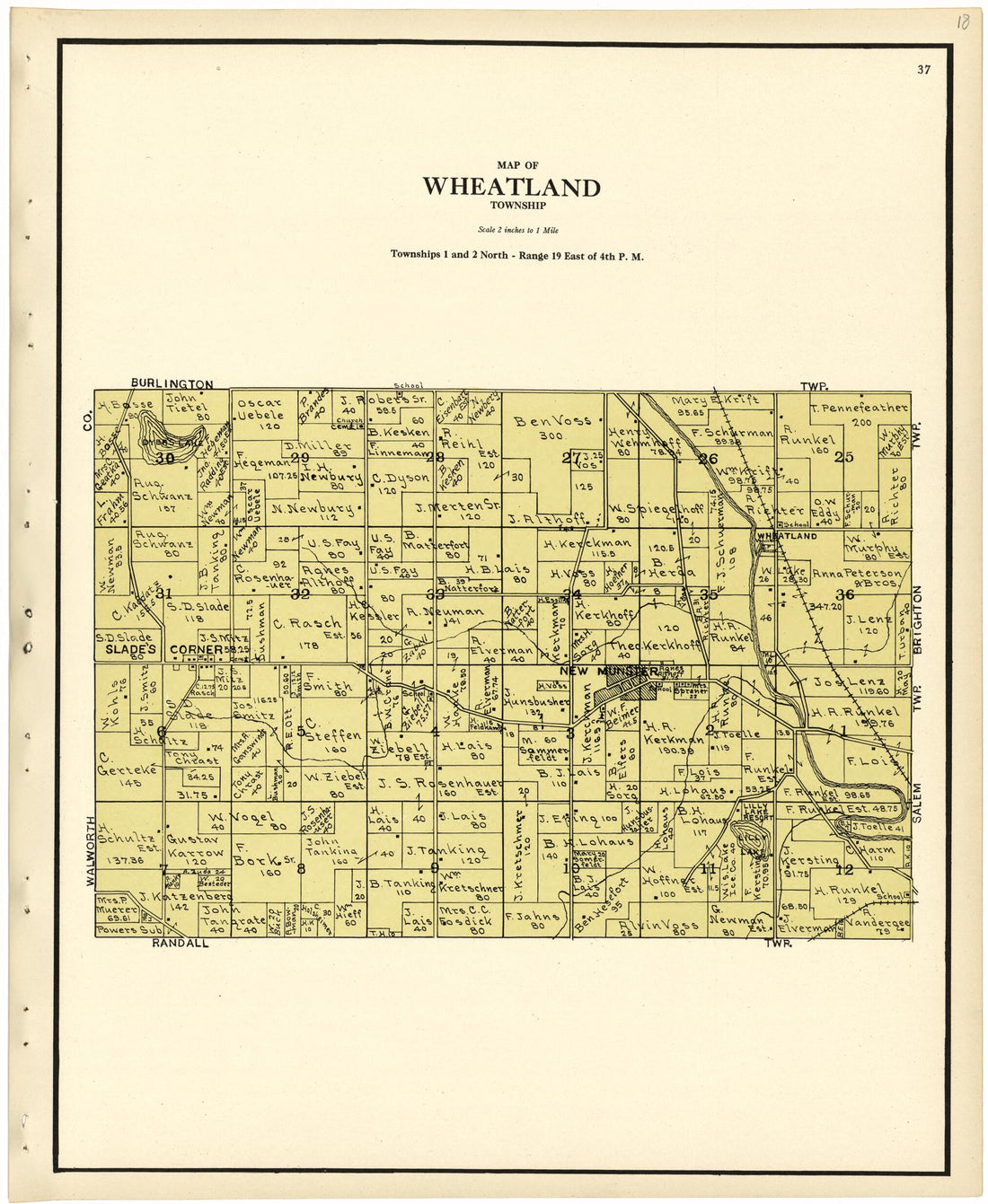 This old map of Map of Wheatland Township from Plat Book of Racine and Kenosha Counties, Wisconsin from 1924 was created by Western Printing and Lithographing Company in 1924