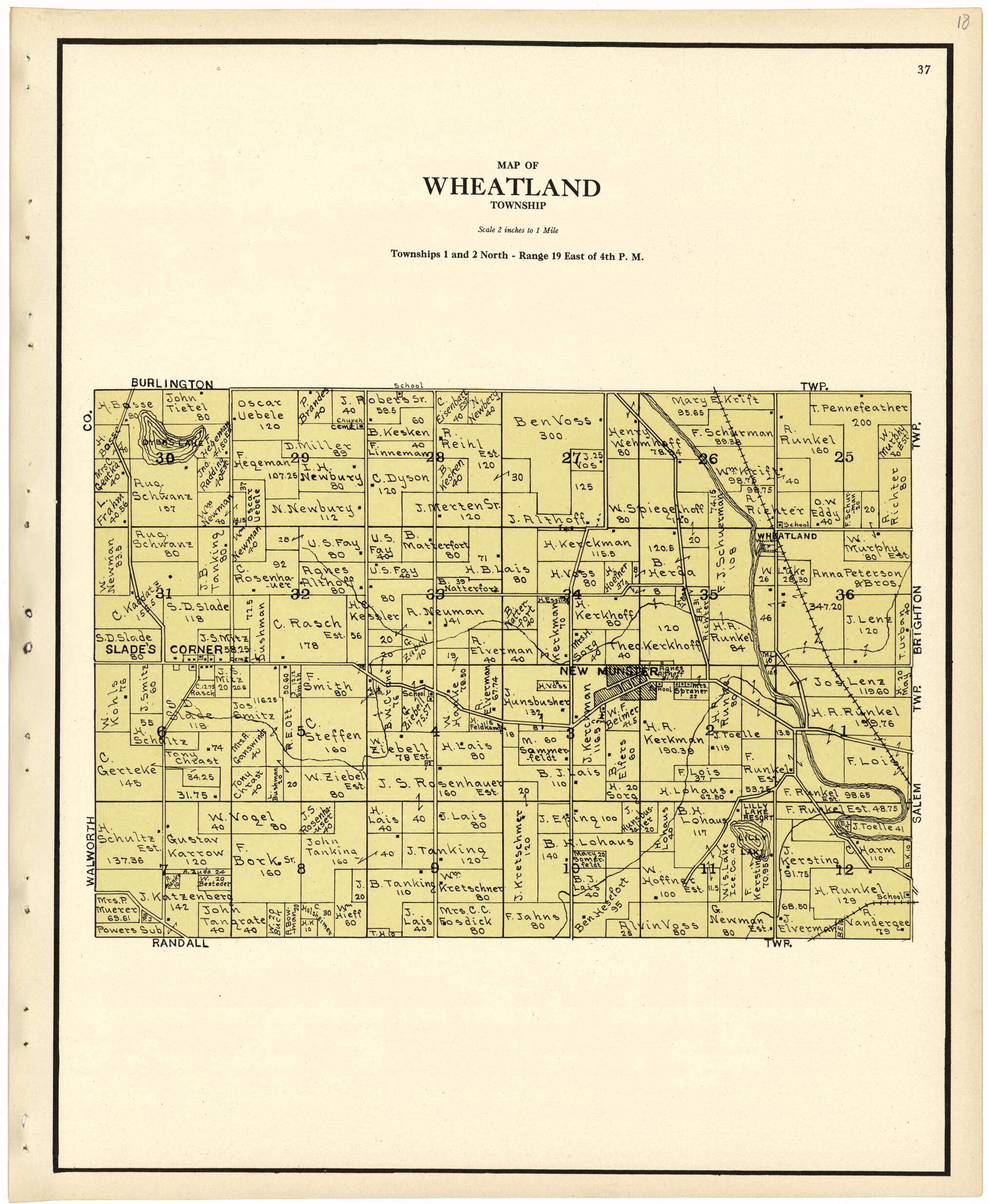 This old map of Map of Wheatland Township from Plat Book of Racine and Kenosha Counties, Wisconsin from 1924 was created by Western Printing and Lithographing Company in 1924