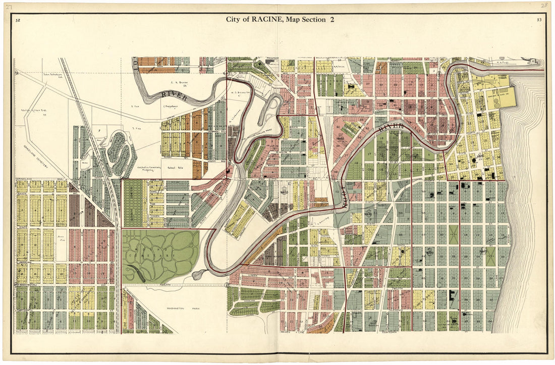 This old map of City of Racine, Map Section 2 from Plat Book of Racine and Kenosha Counties, Wisconsin from 1924 was created by Western Printing and Lithographing Company in 1924