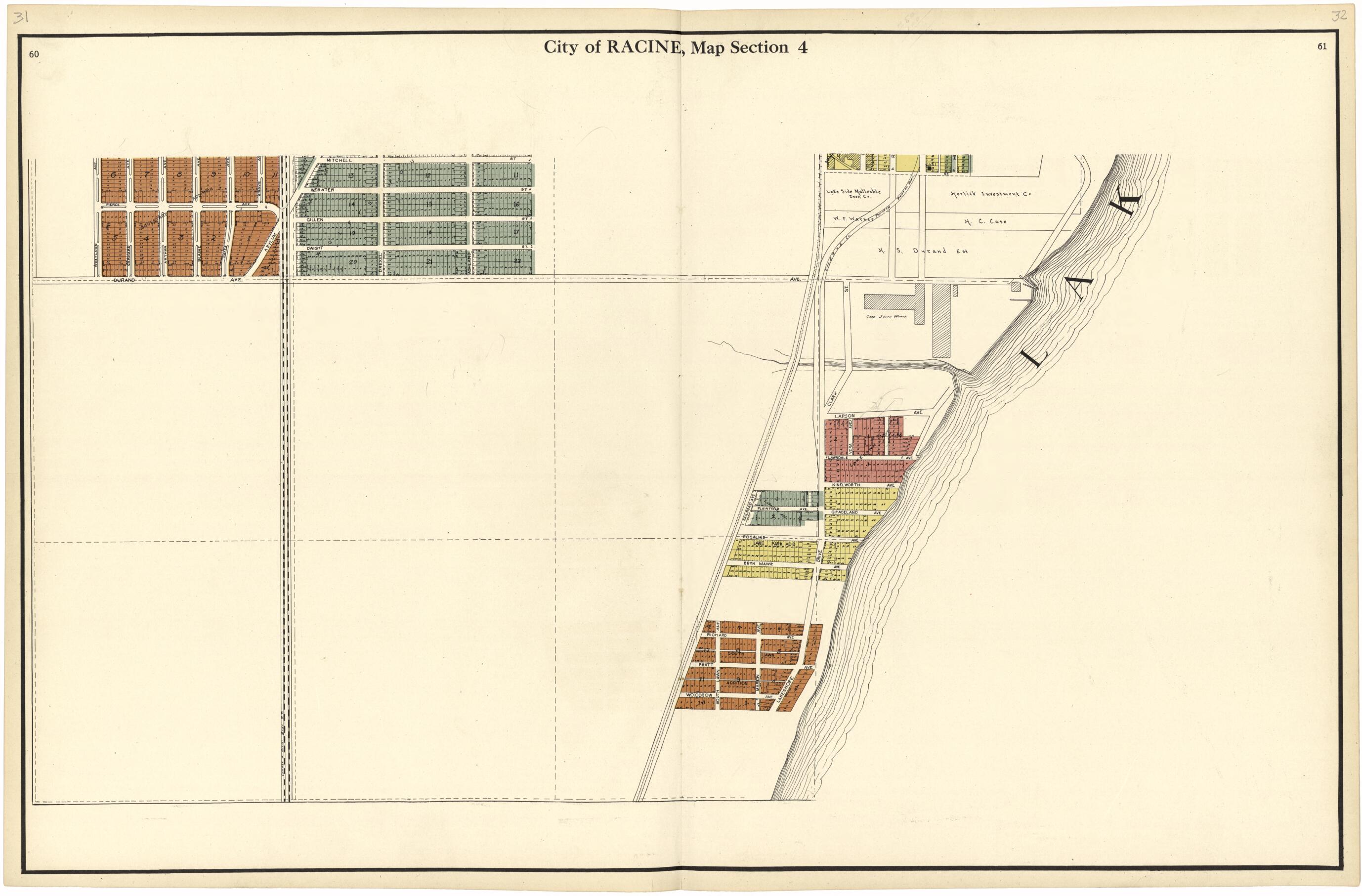 This old map of City of Racine, Map Section 4 from Plat Book of Racine and Kenosha Counties, Wisconsin from 1924 was created by Western Printing and Lithographing Company in 1924