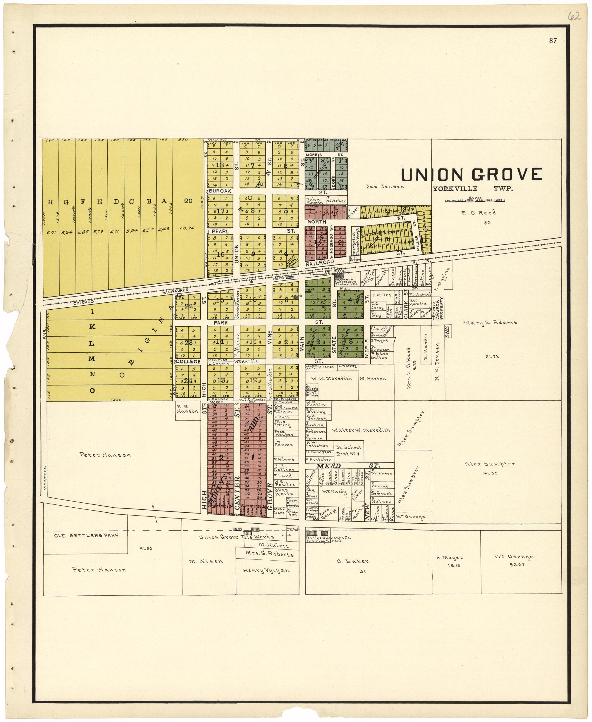 This old map of Union Grove from Plat Book of Racine and Kenosha Counties, Wisconsin from 1924 was created by Western Printing and Lithographing Company in 1924