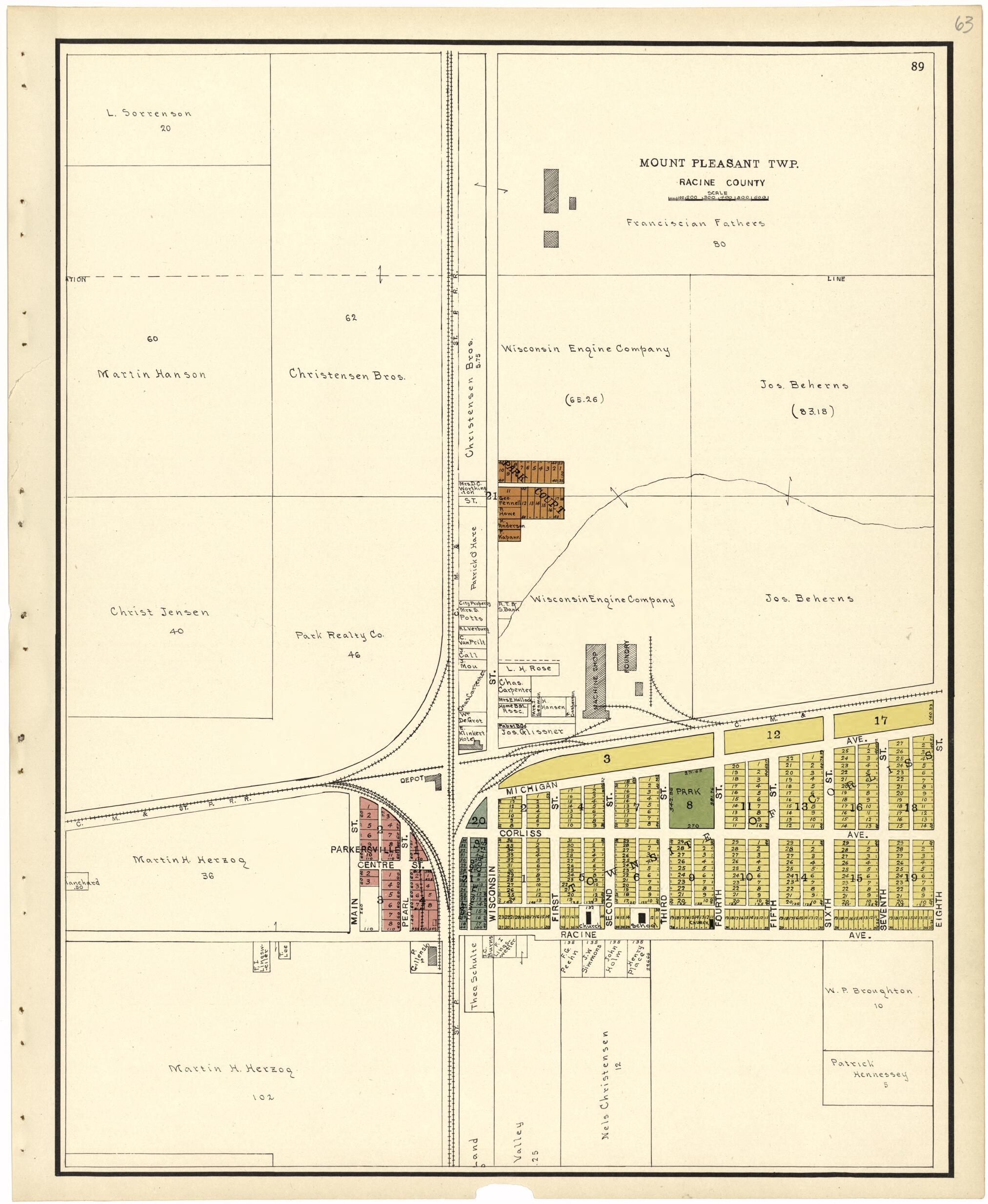 This old map of Mount Pleasant Twp. from Plat Book of Racine and Kenosha Counties, Wisconsin from 1924 was created by Western Printing and Lithographing Company in 1924