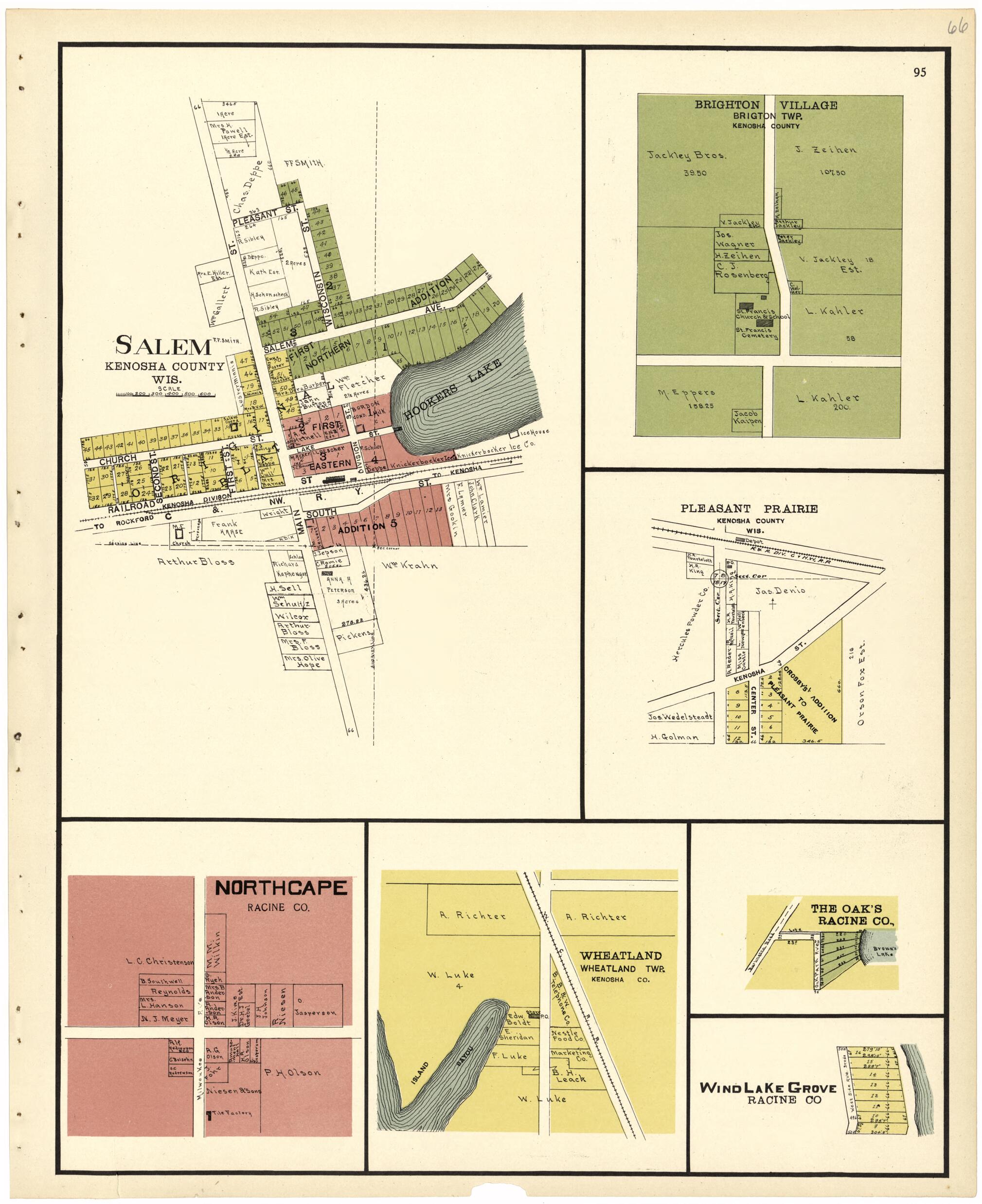 This old map of Salem from Plat Book of Racine and Kenosha Counties, Wisconsin from 1924 was created by Western Printing and Lithographing Company in 1924