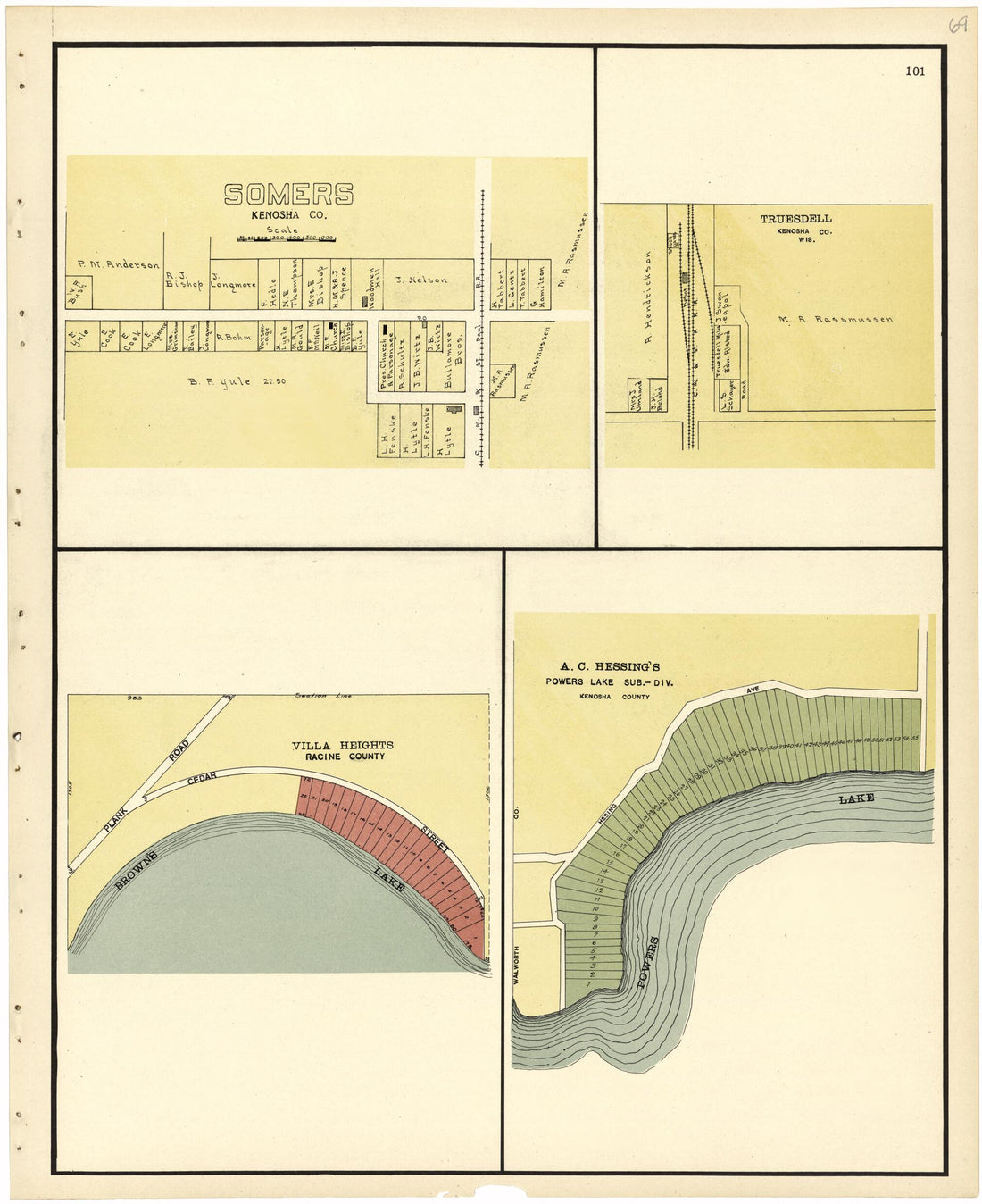 This old map of Somers from Plat Book of Racine and Kenosha Counties, Wisconsin from 1924 was created by Western Printing and Lithographing Company in 1924