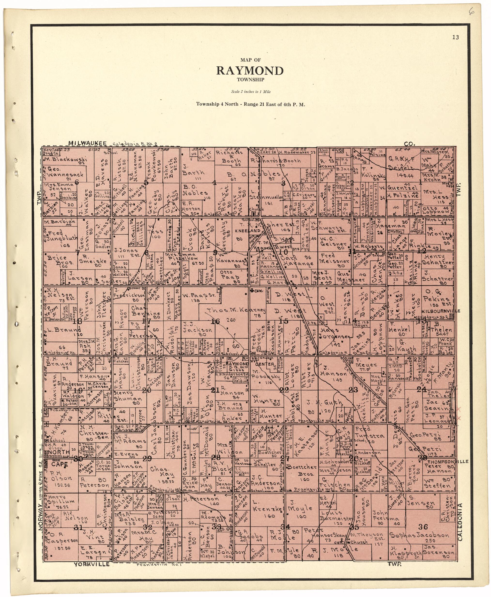 This old map of Map of Richmond Township from Plat Book of Racine and Kenosha Counties, Wisconsin from 1924 was created by Western Printing and Lithographing Company in 1924
