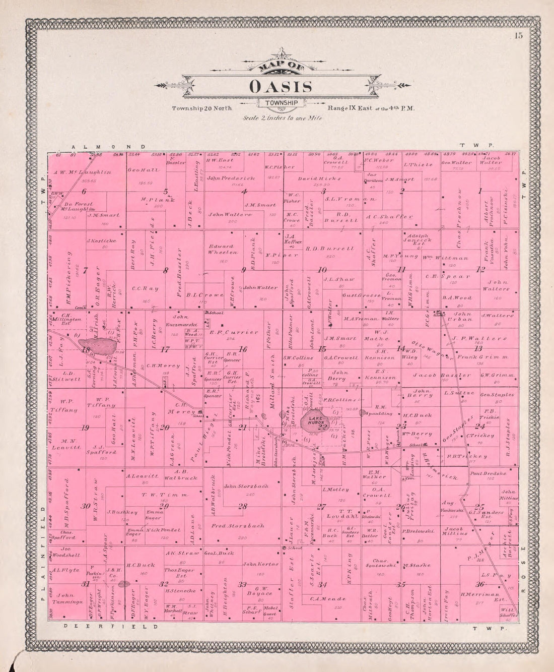 This old map of Oasis from Atlas of Waushara County, Wisconsin from 1906 was created by W. (William) Wangersheim in 1906