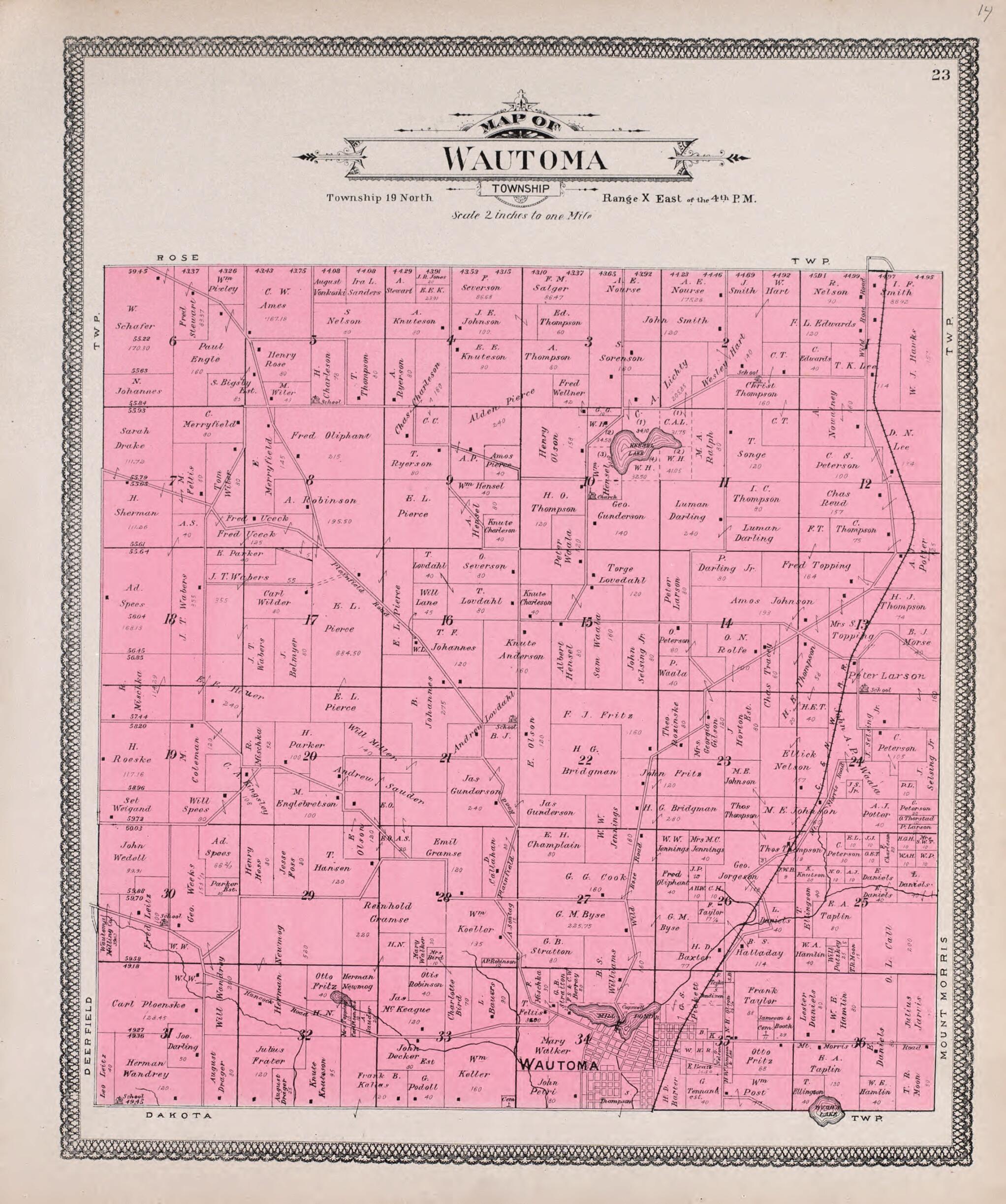 This old map of Wautoma from Atlas of Waushara County, Wisconsin from 1906 was created by W. (William) Wangersheim in 1906