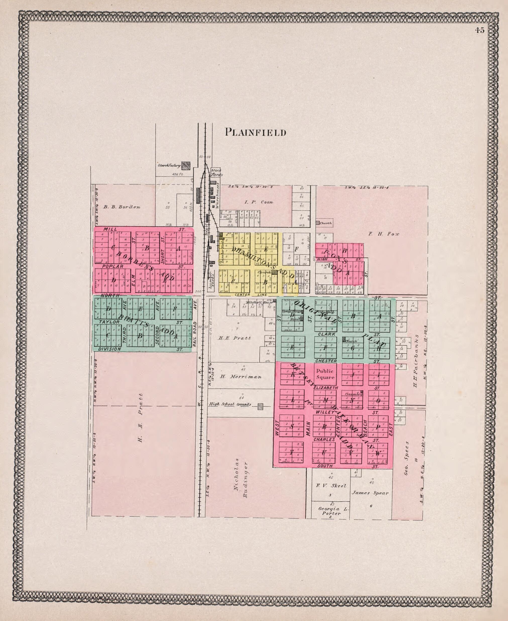 This old map of Plainfield from Atlas of Waushara County, Wisconsin from 1906 was created by W. (William) Wangersheim in 1906