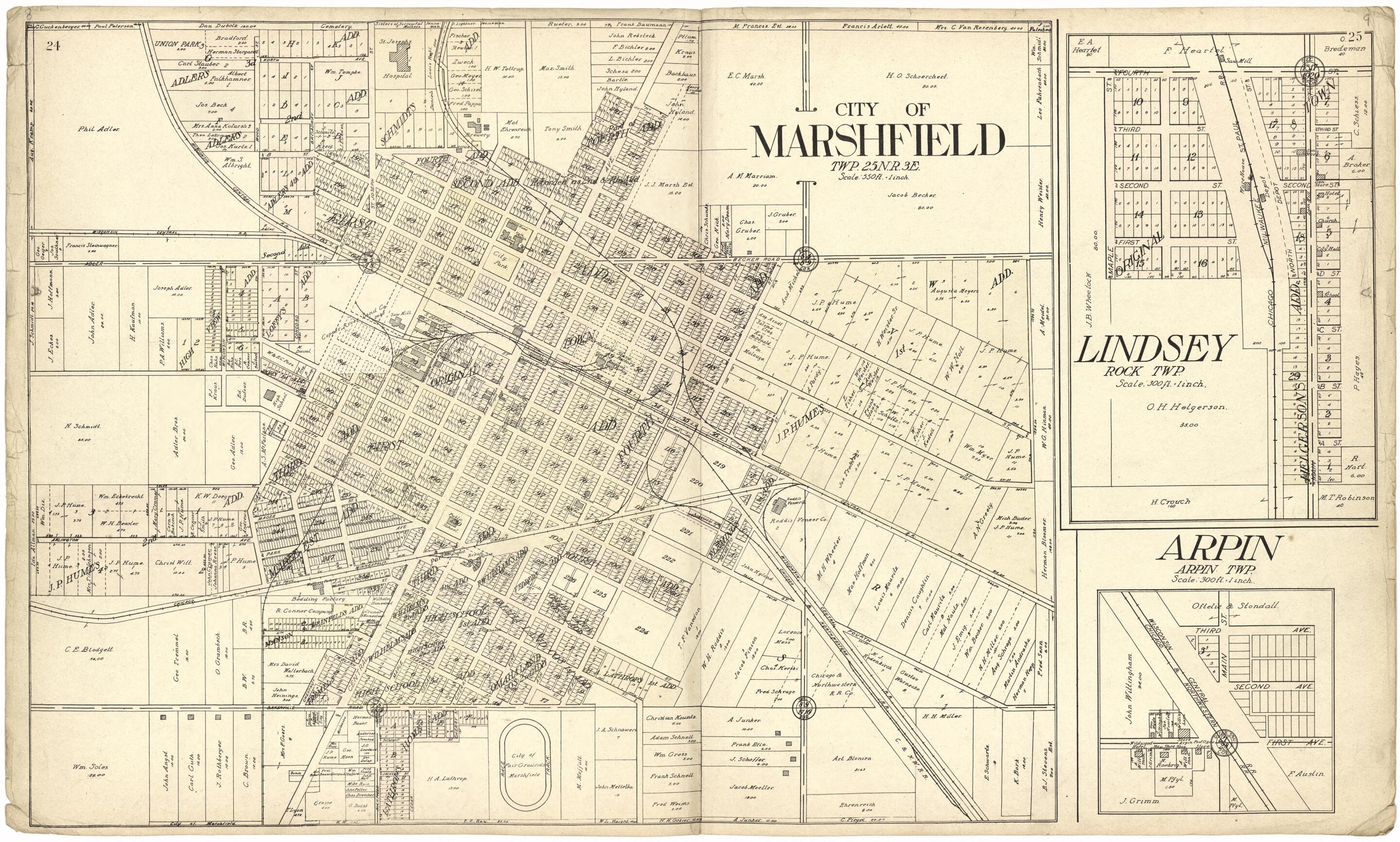 This old map of City of Marshfield; Lindsey; Arpin from Standard Atlas of Wood County, Wisconsin from 1909 was created by Geo. A. Ogle & Co in 1909