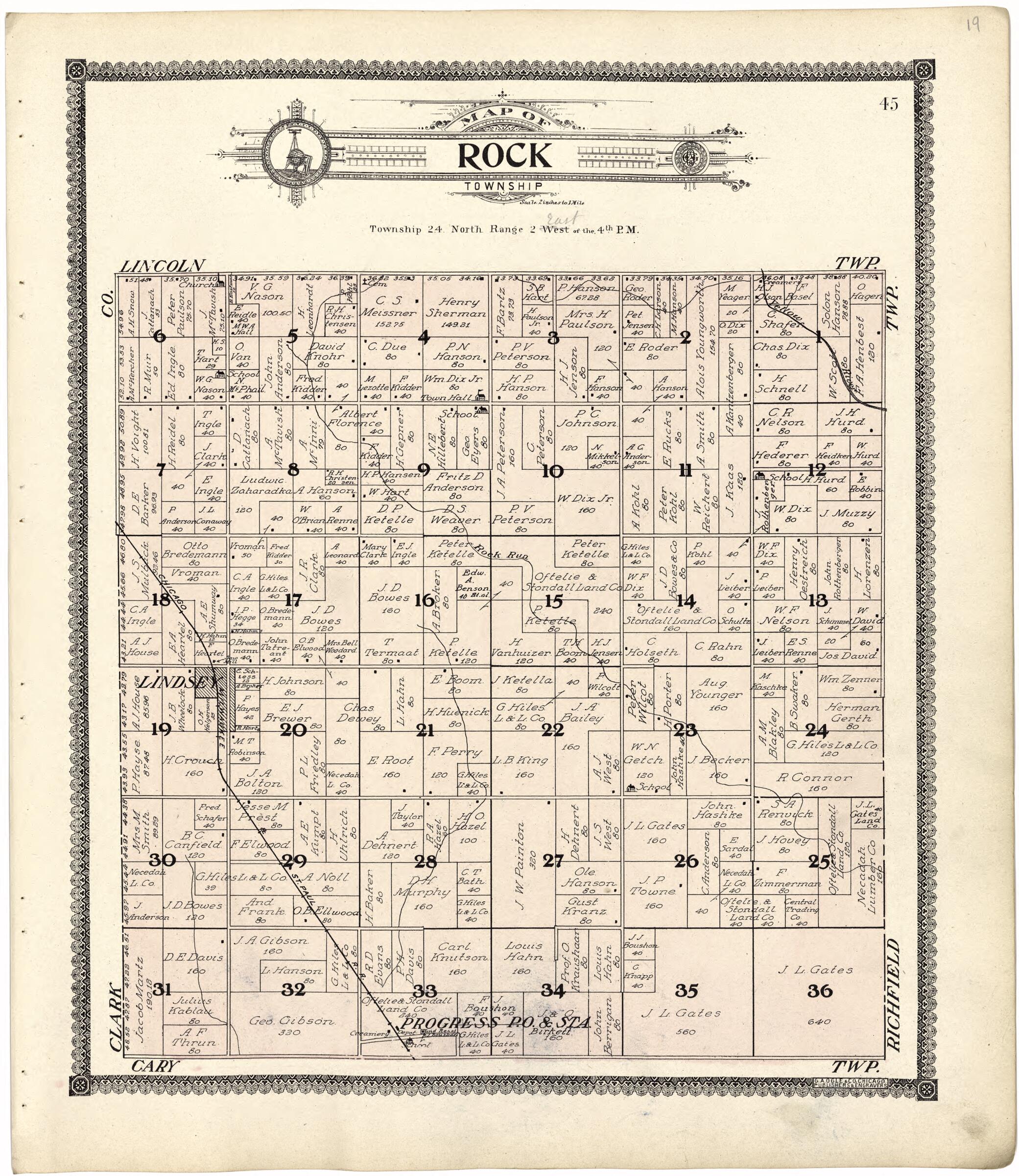 This old map of Map of Rock Township from Standard Atlas of Wood County, Wisconsin from 1909 was created by Geo. A. Ogle & Co in 1909