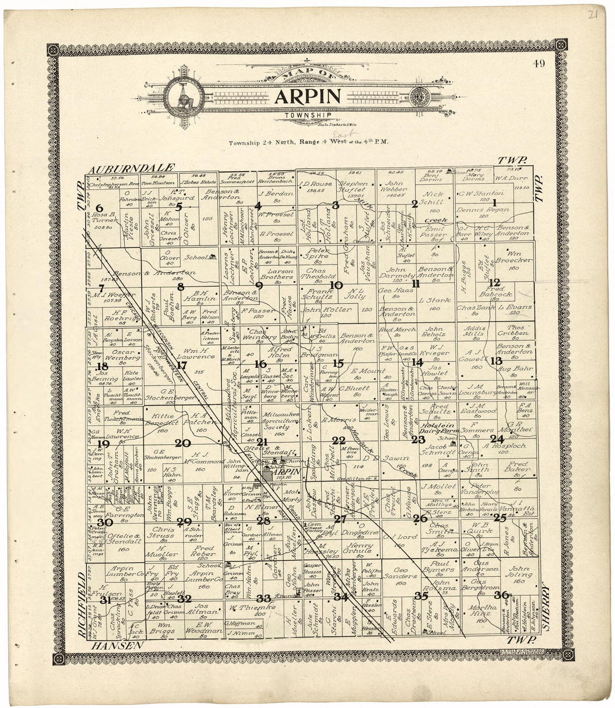 Map of Arpin Township from Standard Atlas of Wood County, Wisconsin 1909 by Relic Map Company