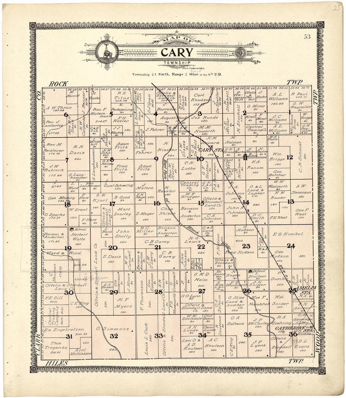 This old map of Map of Cary Township from Standard Atlas of Wood County, Wisconsin from 1909 was created by Geo. A. Ogle & Co in 1909
