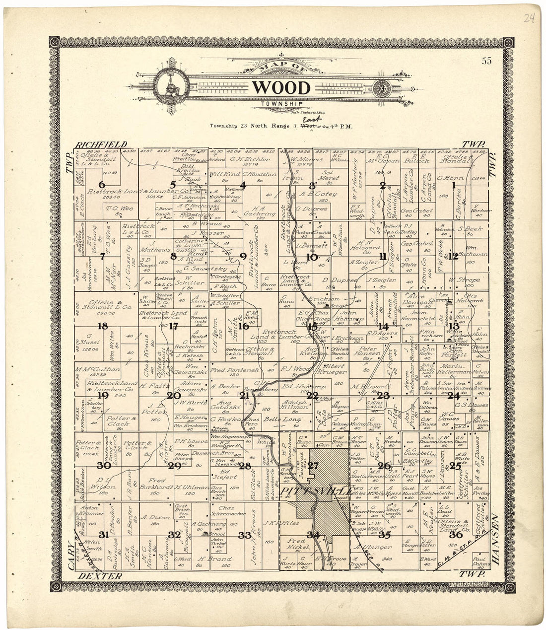 This old map of Map of Wood Township from Standard Atlas of Wood County, Wisconsin from 1909 was created by Geo. A. Ogle & Co in 1909