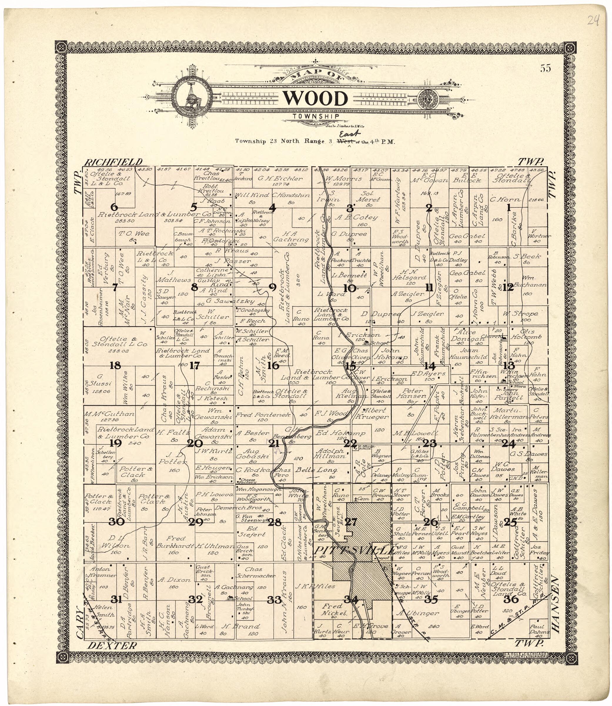 This old map of Map of Wood Township from Standard Atlas of Wood County, Wisconsin from 1909 was created by Geo. A. Ogle & Co in 1909