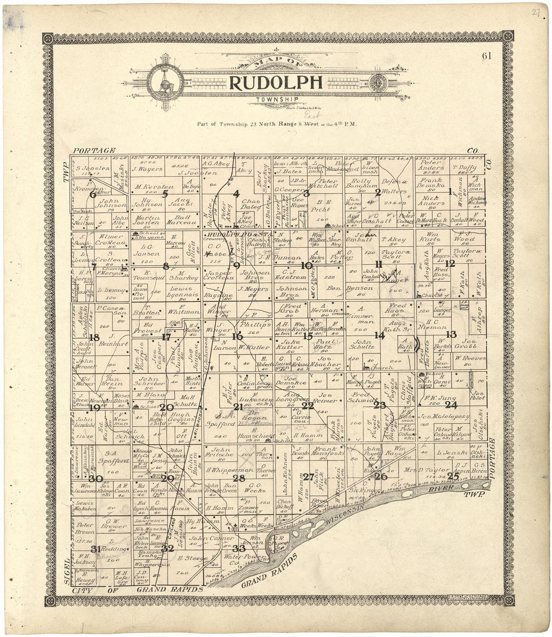 This old map of Map of Rudolph Township from Standard Atlas of Wood County, Wisconsin from 1909 was created by Geo. A. Ogle & Co in 1909