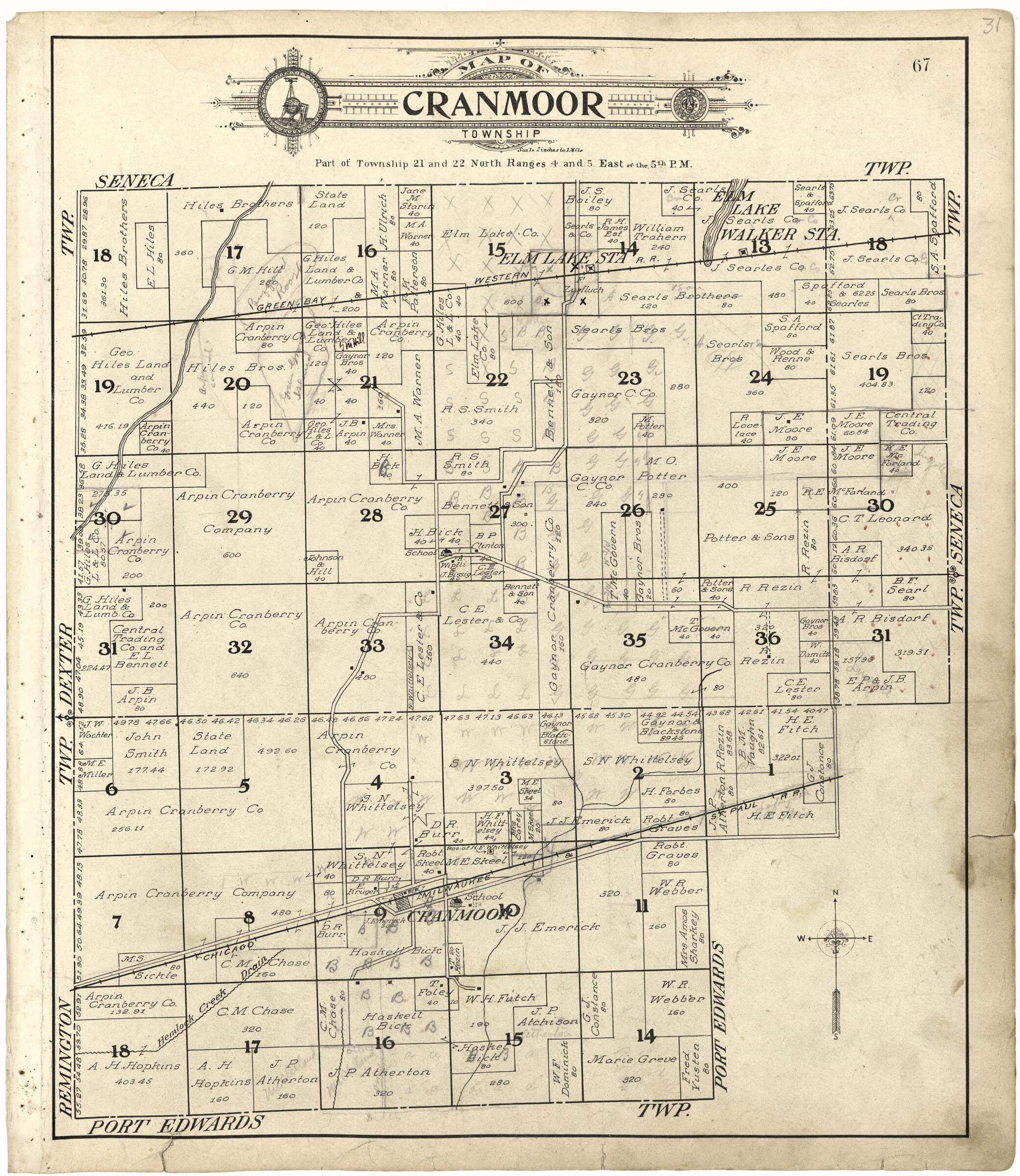 This old map of Map of Cranmoor Township from Standard Atlas of Wood County, Wisconsin from 1909 was created by Geo. A. Ogle & Co in 1909