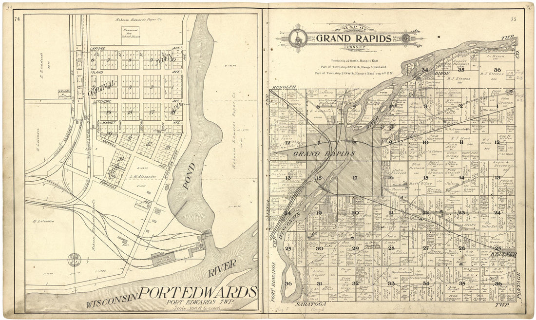 This old map of Map of Grand Rapids Township from Standard Atlas of Wood County, Wisconsin from 1909 was created by Geo. A. Ogle & Co in 1909