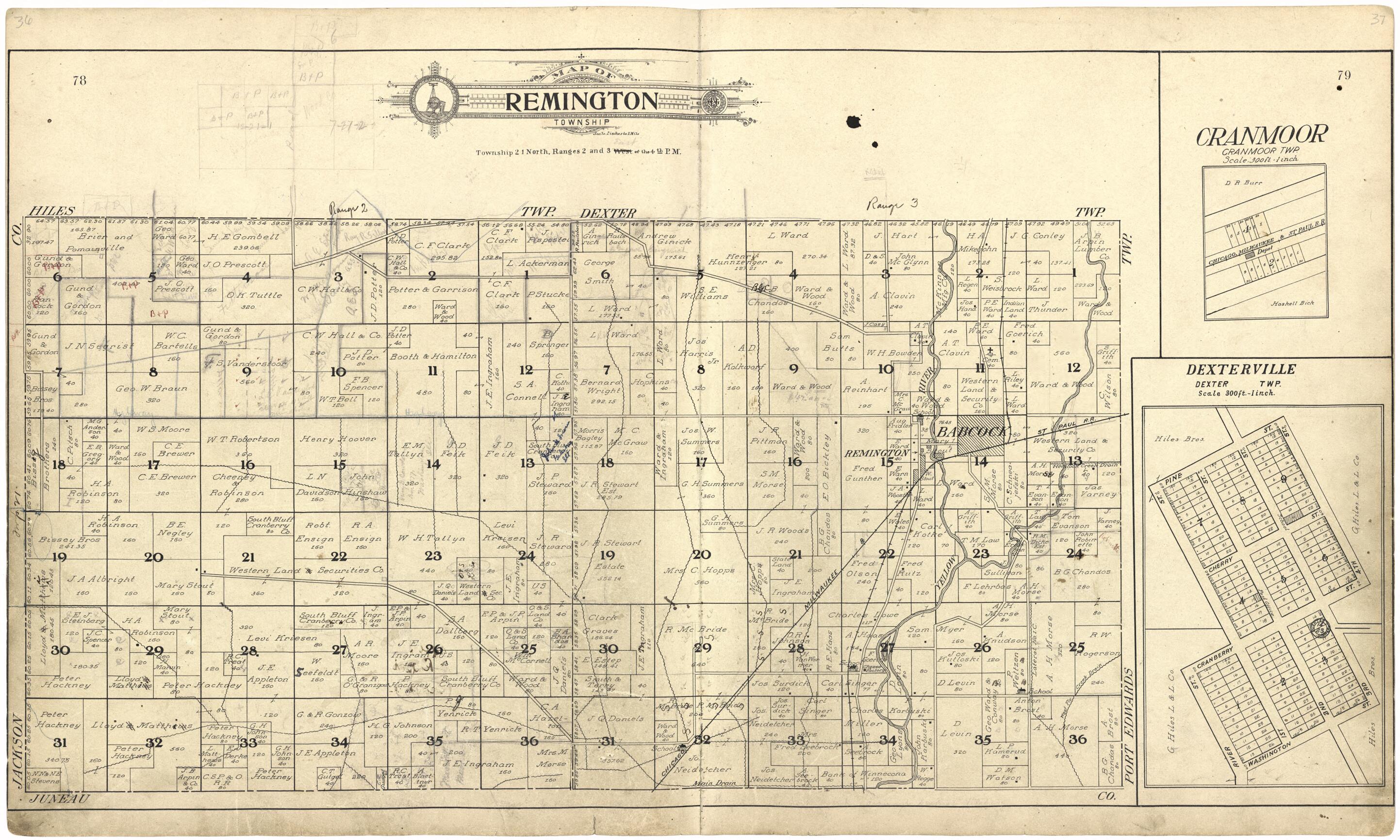 This old map of Map of Remington Township from Standard Atlas of Wood County, Wisconsin from 1909 was created by Geo. A. Ogle & Co in 1909