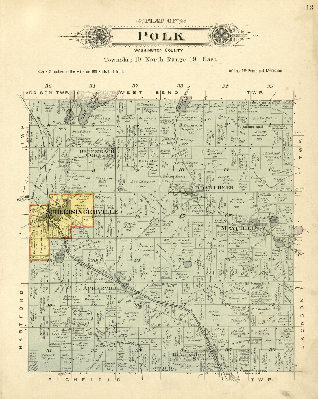 This old map of Plat of Polk, Washington County from Plat Book of Washington and Ozaukee Counties, Wisconsin from 1915 was created by Albert Volk in 1915