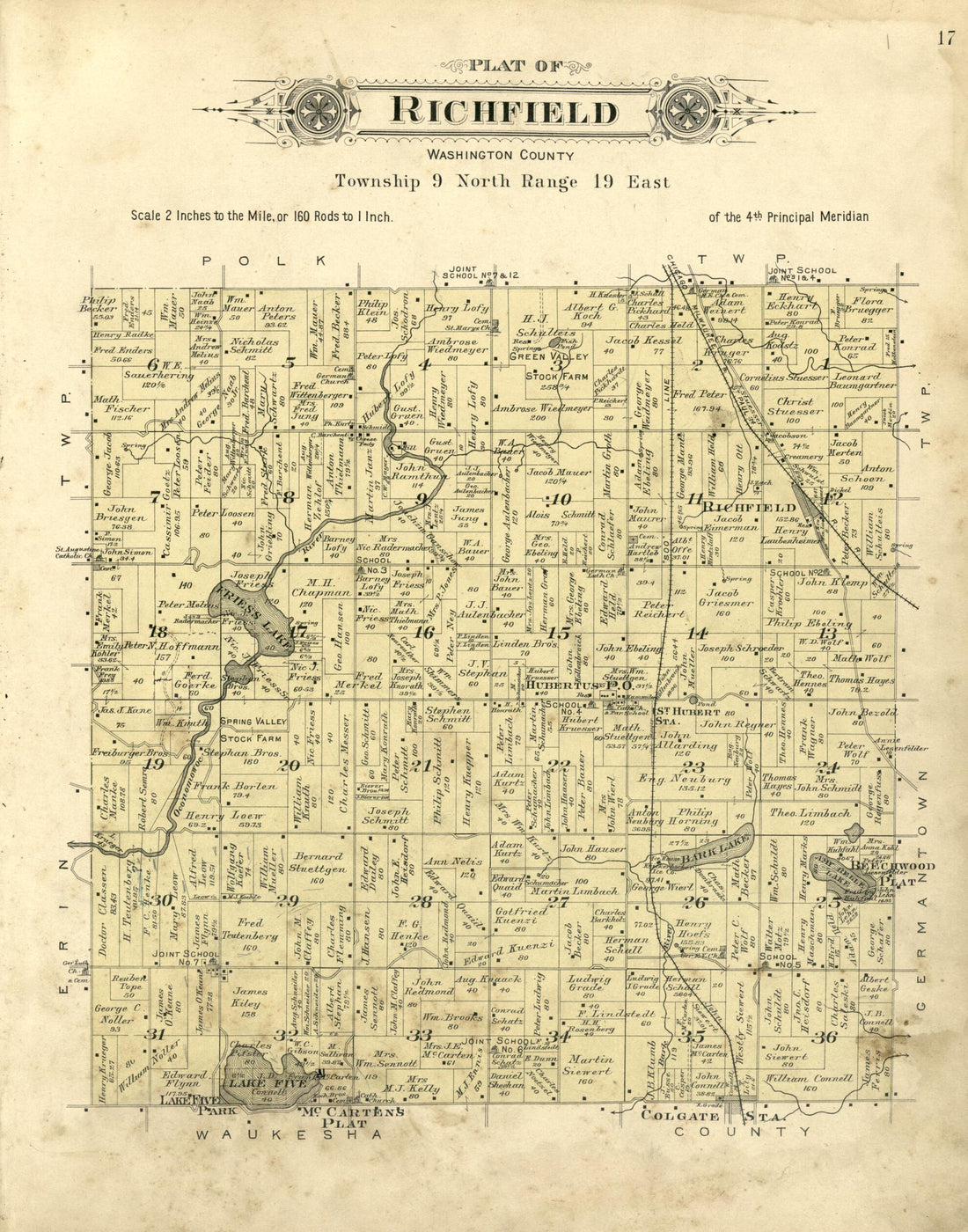 This old map of Plat of Richfield, Washington County from Plat Book of Washington and Ozaukee Counties, Wisconsin from 1915 was created by Albert Volk in 1915