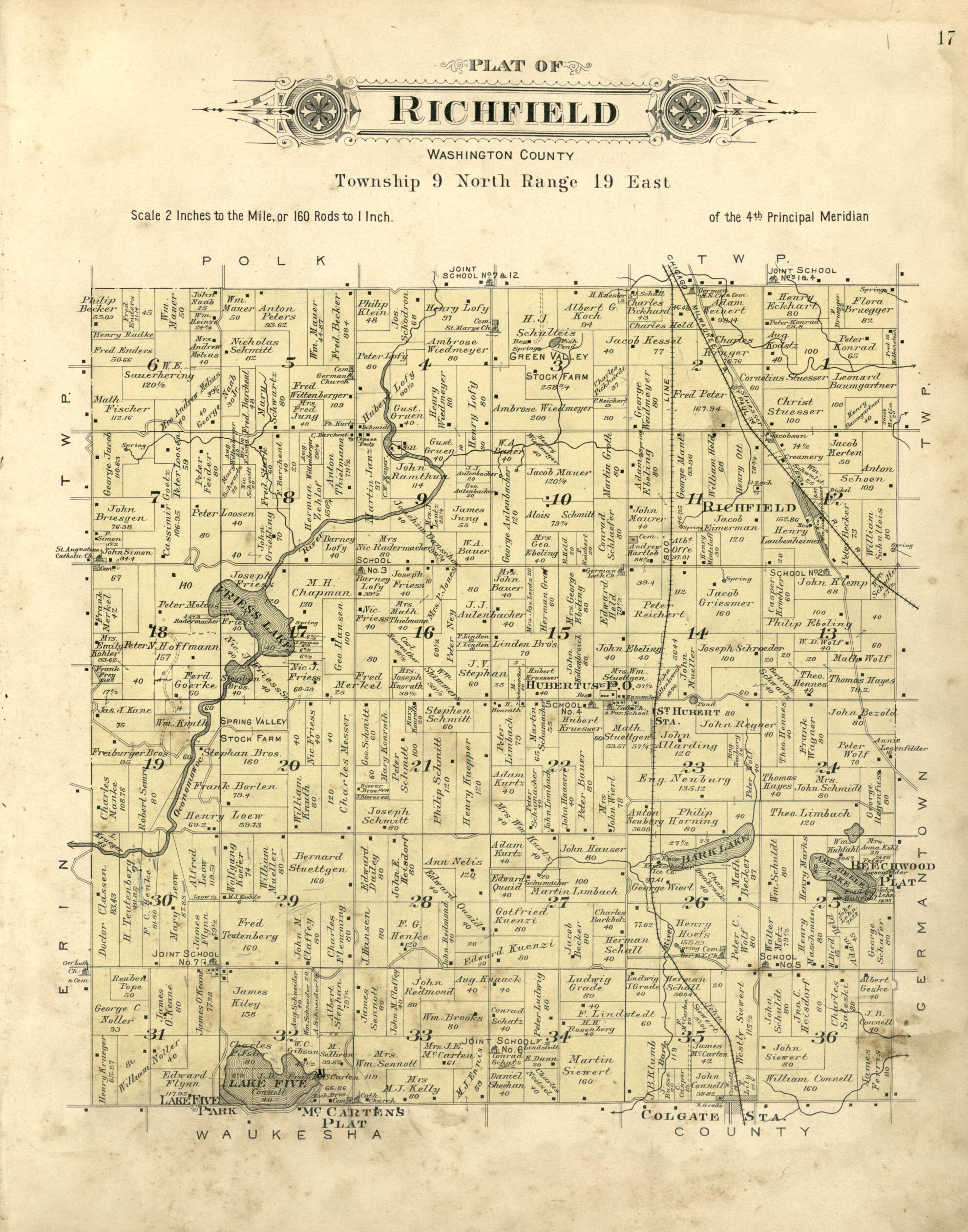 This old map of Plat of Richfield, Washington County from Plat Book of Washington and Ozaukee Counties, Wisconsin from 1915 was created by Albert Volk in 1915