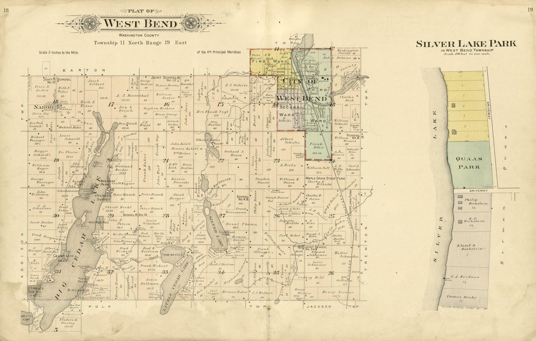 This old map of Plat of West Bend, Washington County; Silver Lake Park from Plat Book of Washington and Ozaukee Counties, Wisconsin from 1915 was created by Albert Volk in 1915