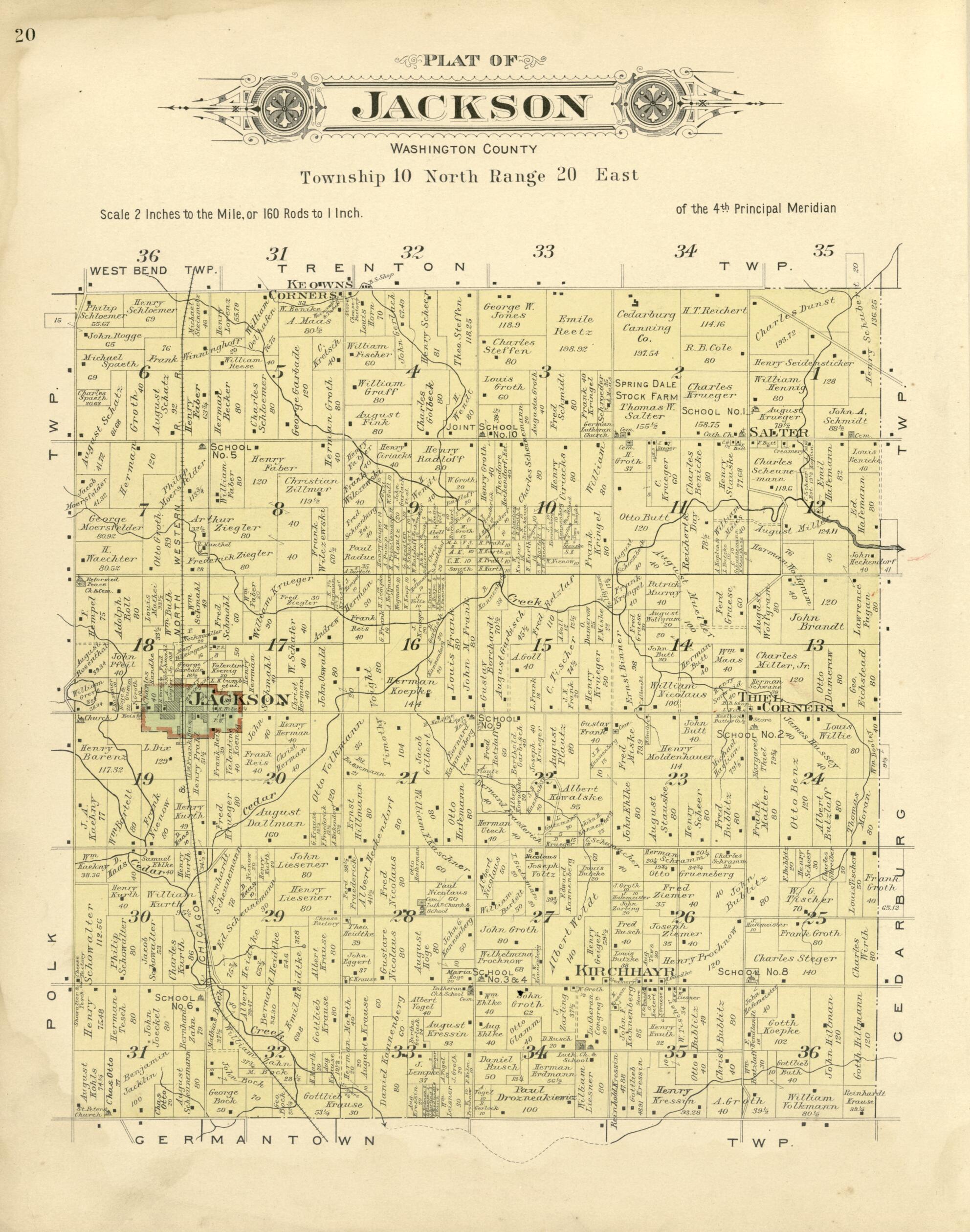 This old map of Plat of Jackson, Washington County from Plat Book of Washington and Ozaukee Counties, Wisconsin from 1915 was created by Albert Volk in 1915