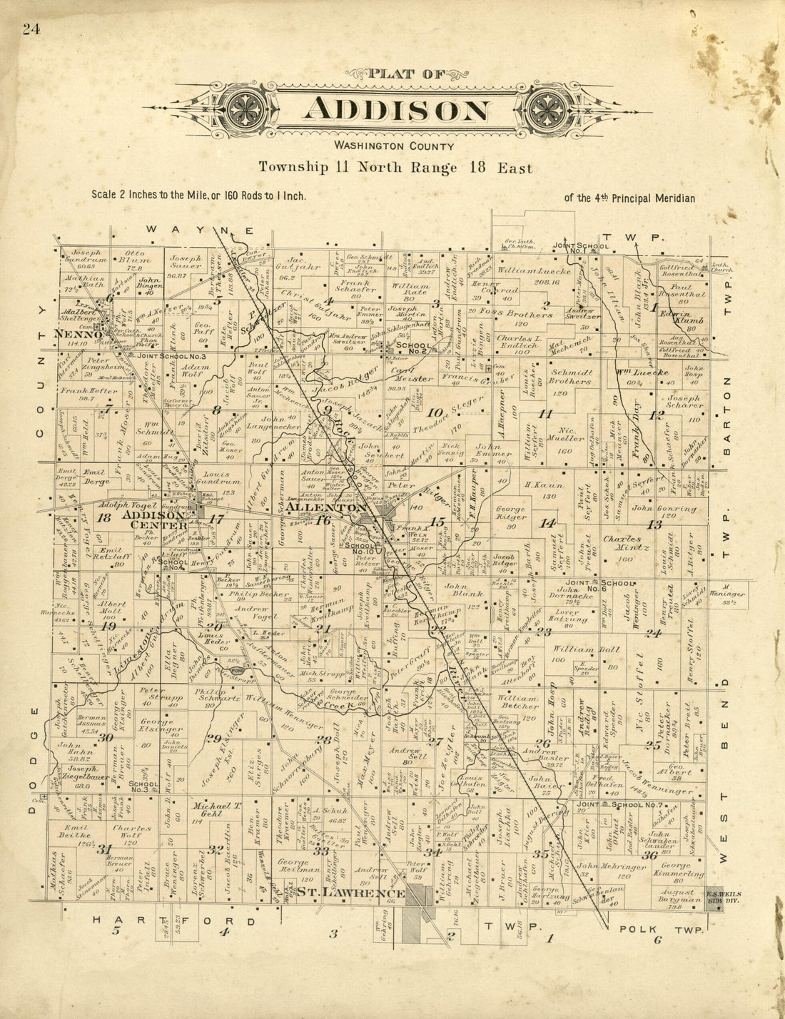 This old map of Plat of Addison, Washington County from Plat Book of Washington and Ozaukee Counties, Wisconsin from 1915 was created by Albert Volk in 1915