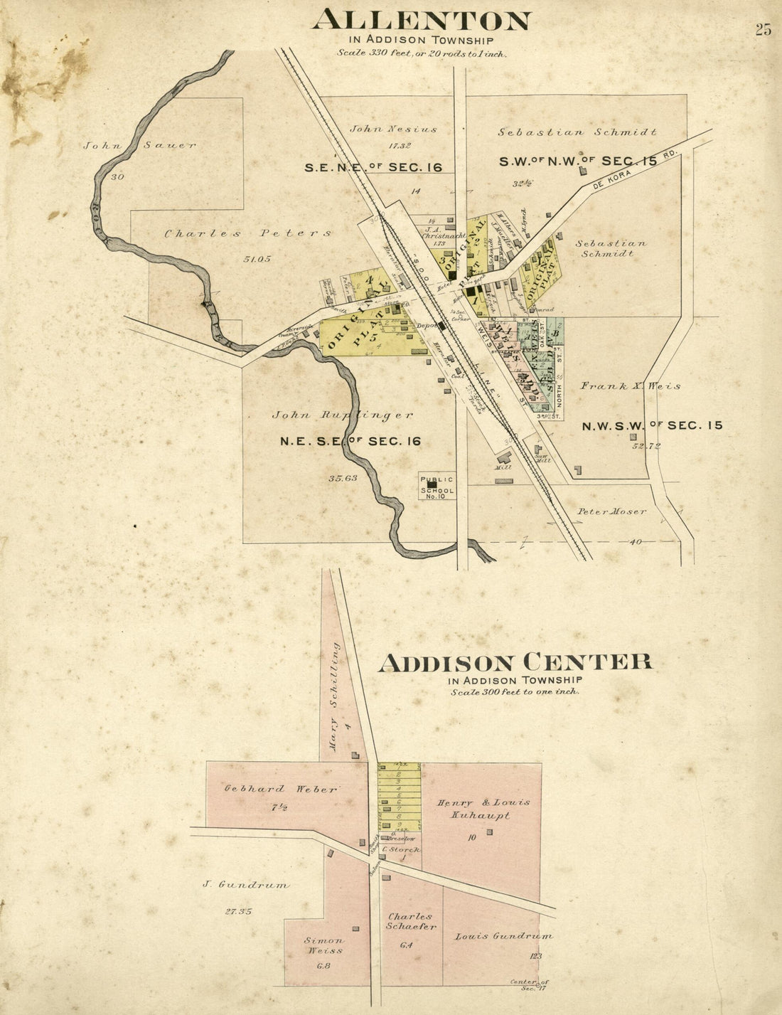 This old map of Allenton from Plat Book of Washington and Ozaukee Counties, Wisconsin from 1915 was created by Albert Volk in 1915