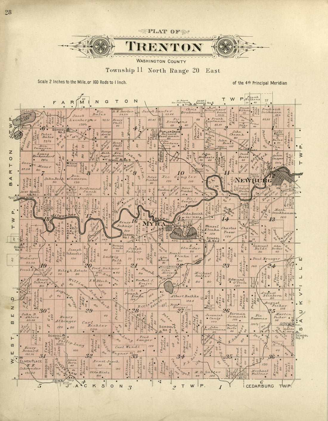This old map of Plat of Trenton, Washington County from Plat Book of Washington and Ozaukee Counties, Wisconsin from 1915 was created by Albert Volk in 1915