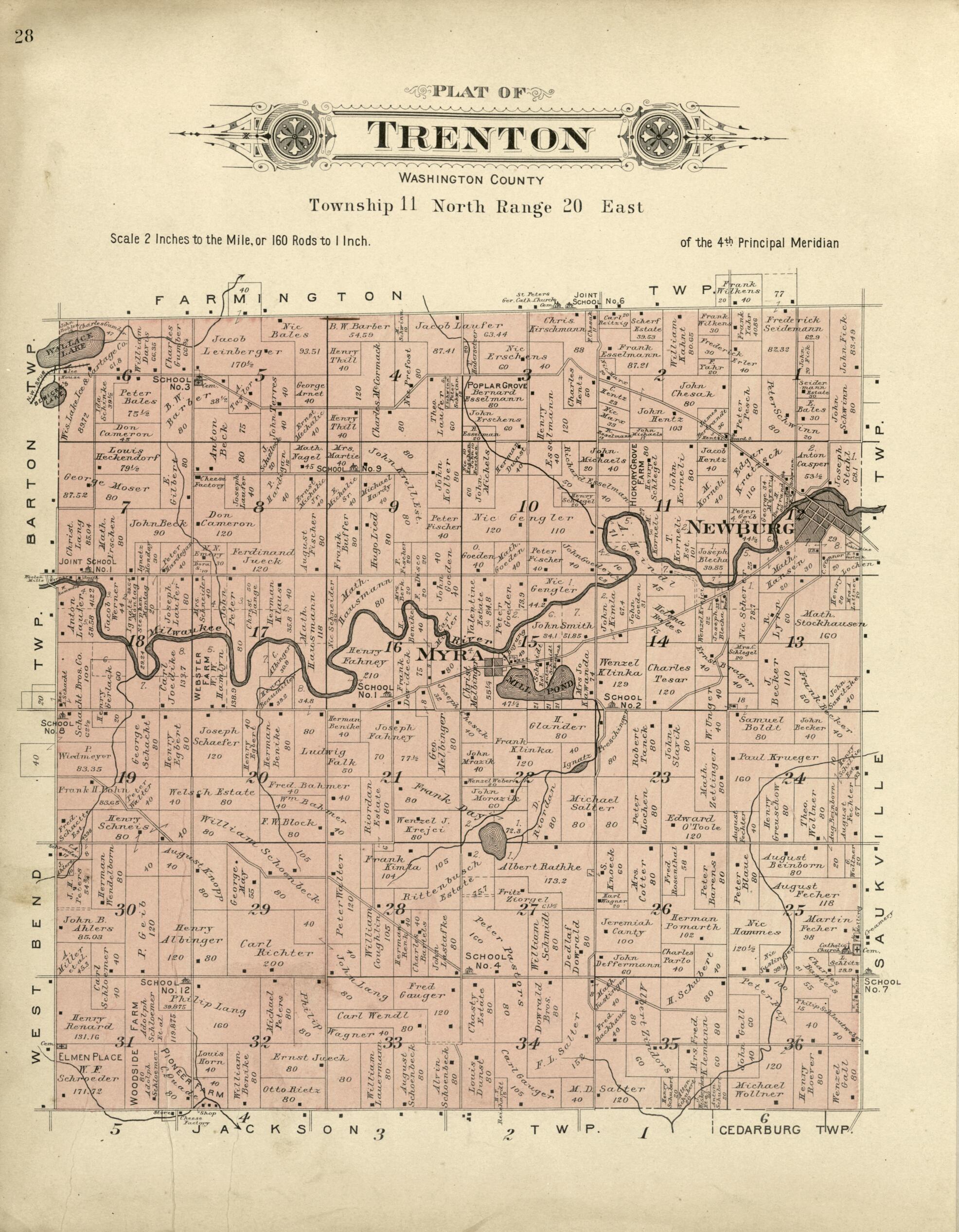 This old map of Plat of Trenton, Washington County from Plat Book of Washington and Ozaukee Counties, Wisconsin from 1915 was created by Albert Volk in 1915