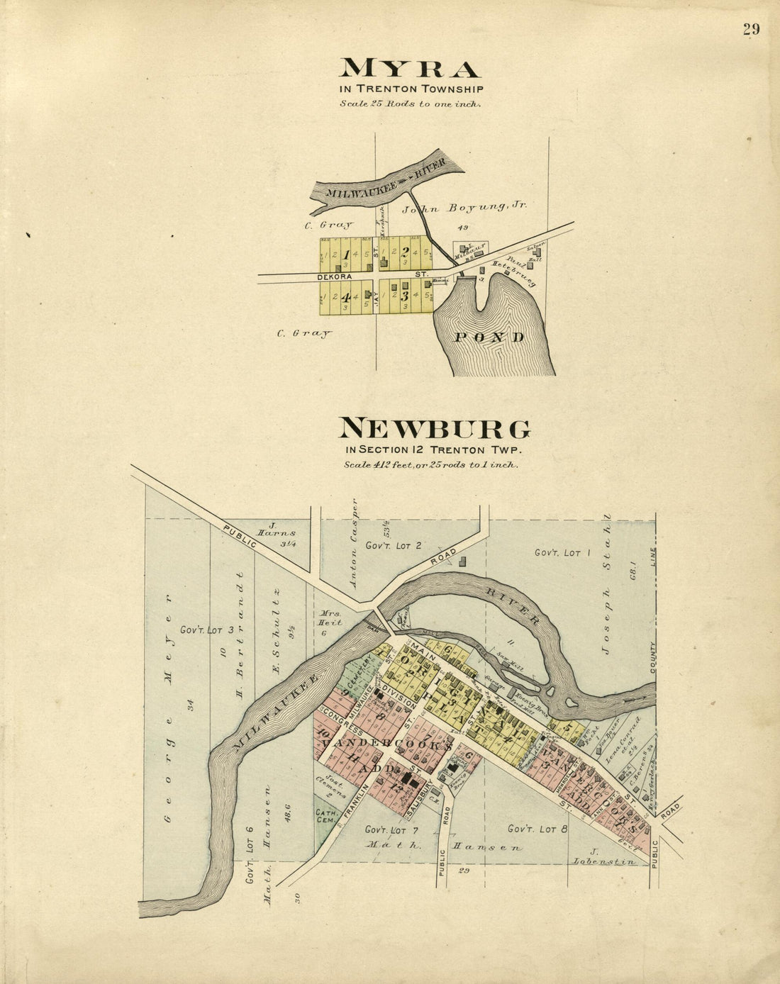 This old map of Myra; Newburg from Plat Book of Washington and Ozaukee Counties, Wisconsin from 1915 was created by Albert Volk in 1915