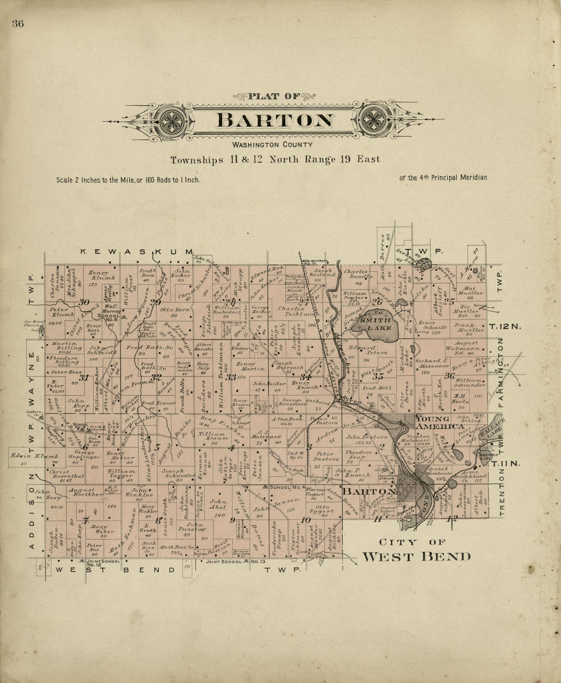 This old map of Plat of Barton, Washington County from Plat Book of Washington and Ozaukee Counties, Wisconsin from 1915 was created by Albert Volk in 1915